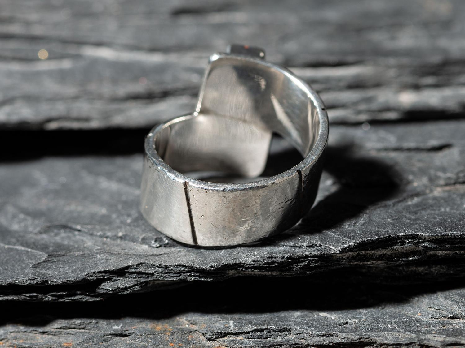 Asymmetric Silver and Coral Ring