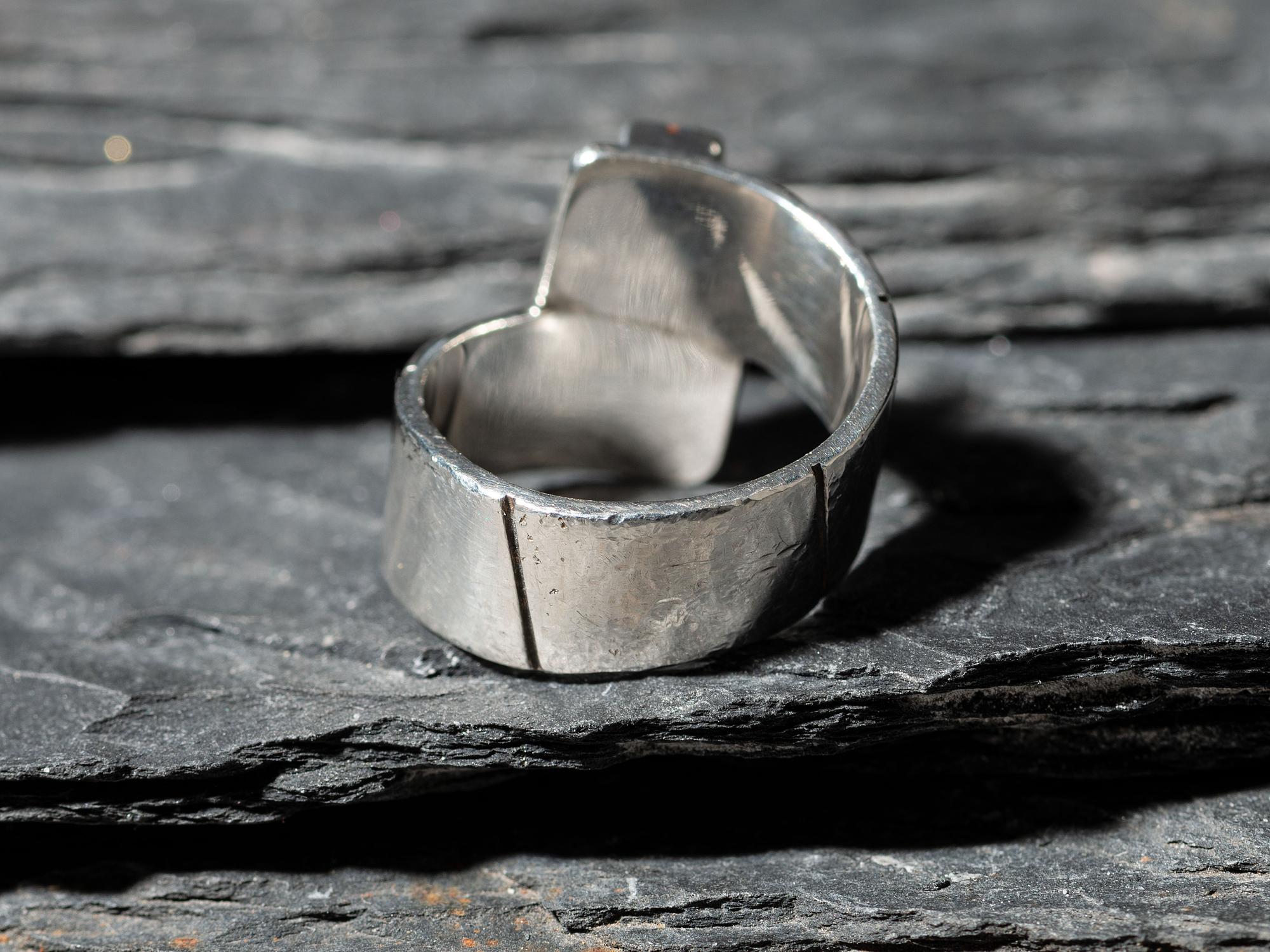 Asymmetric Silver and Coral Ring