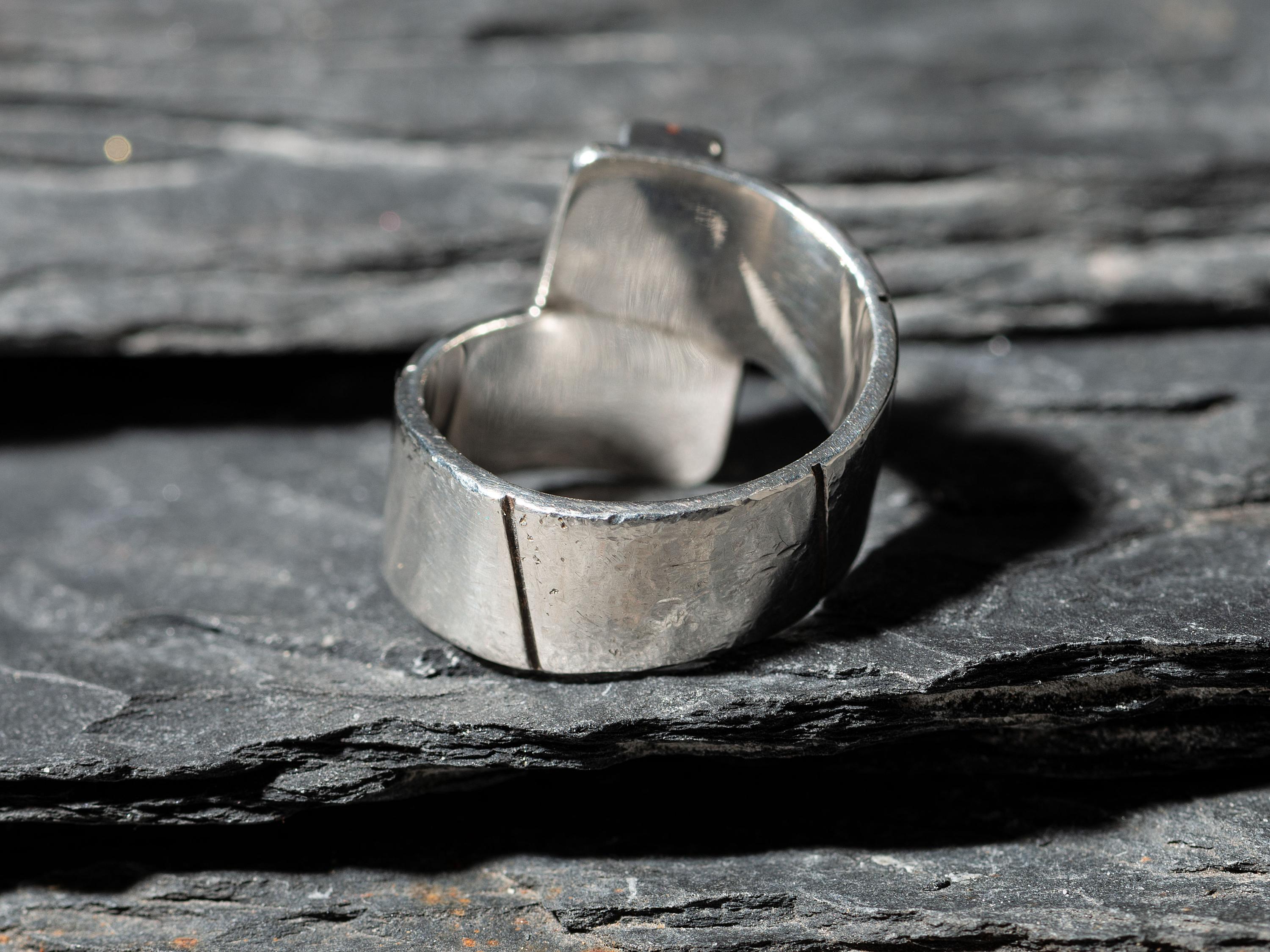 Asymmetric Silver and Coral Ring