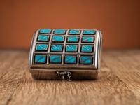 Silver Lidded Box, with Turquoise Channel Inlay