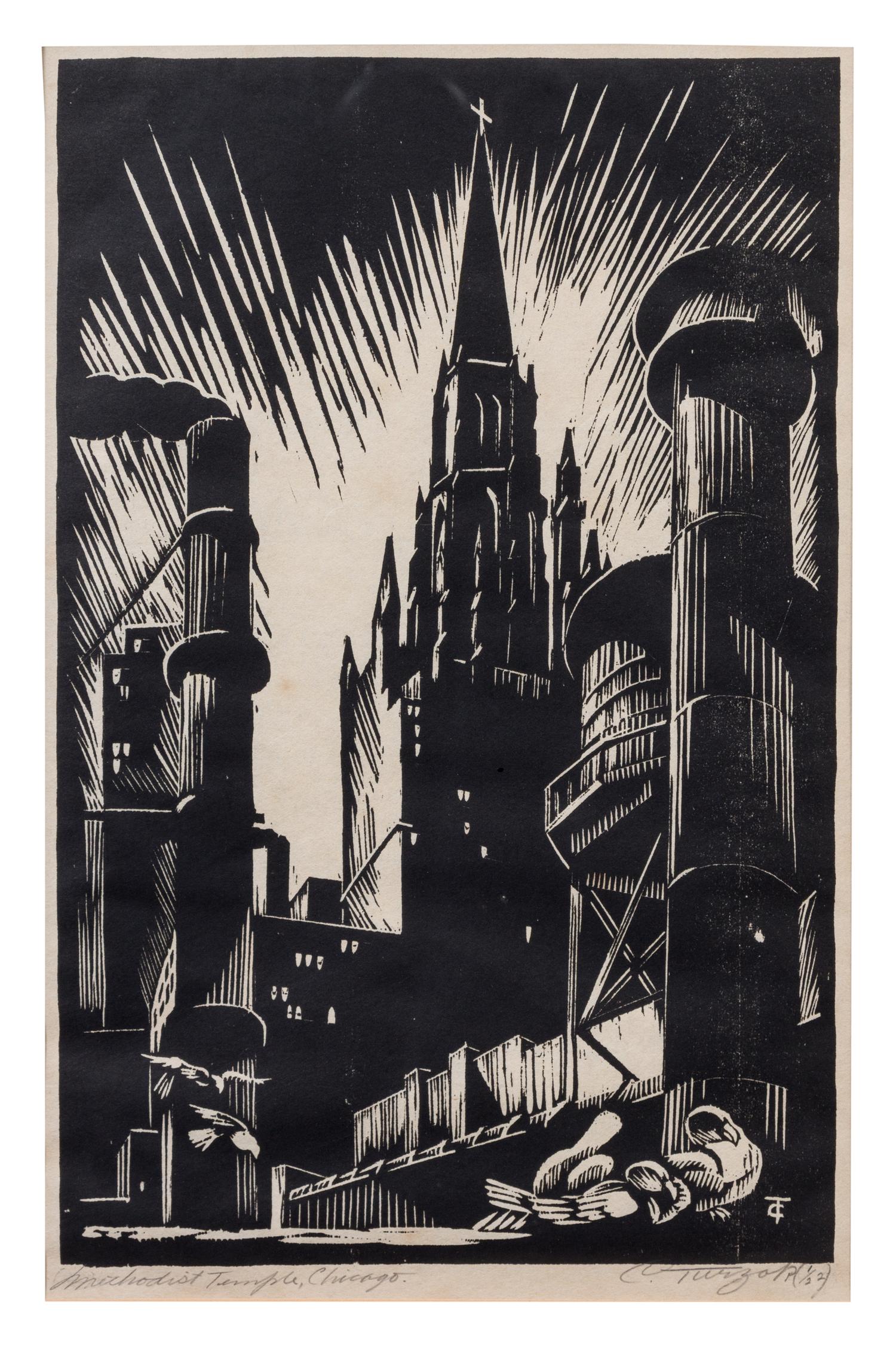 Charles Turzak, (American, 1899-1985), Methodist Temple, Chicago, 1931