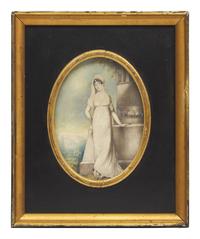 English School 19th Century, A Portrait Miniature of a Lady Against a Memorial