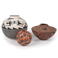 Acoma Pottery Jars, with Reptiles and Animals