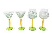 A Contemporary Engraved and Enameled Glass Palm Tree Part Stemware Service — 20TH CENTURY