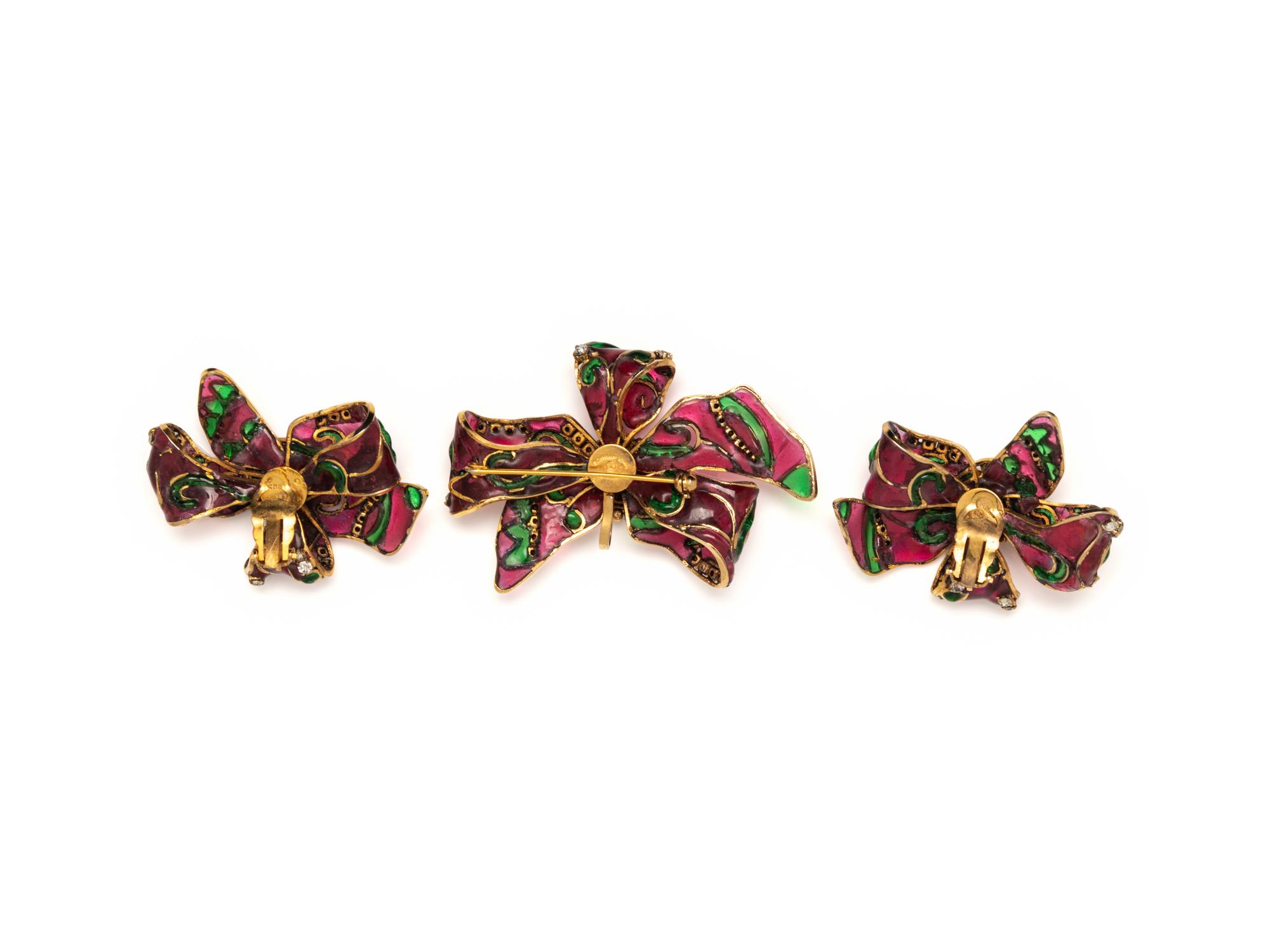 Chanel, Gripoix Pâte de Verre Ear Clips & Brooch Pendant
