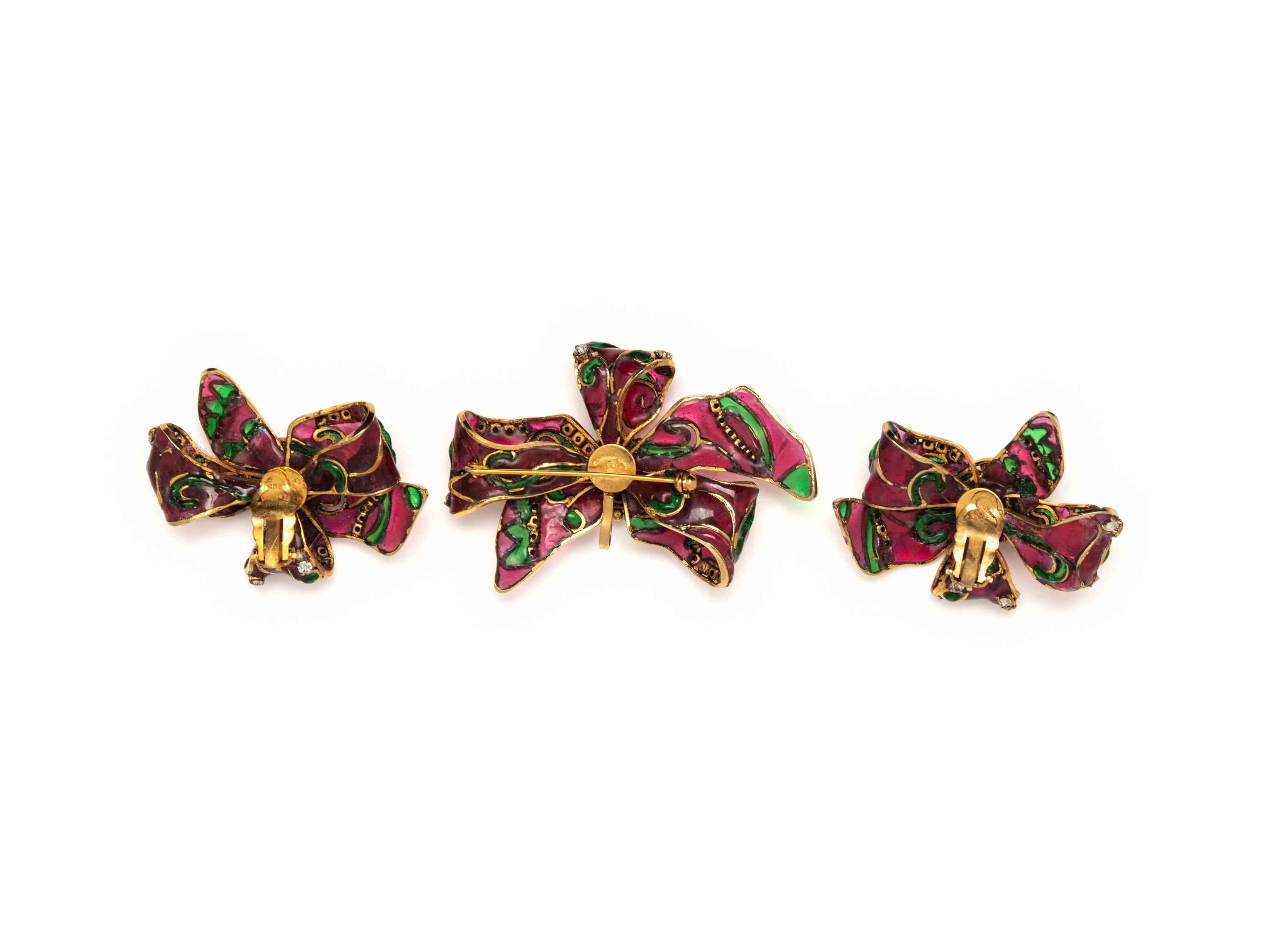 Chanel, Gripoix Pâte de Verre Ear Clips & Brooch Pendant