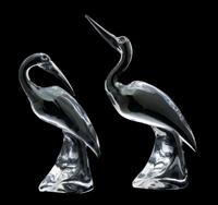 A Pair of Crystal Figures of Egrets Height 15 inches. — 20TH CENTURY