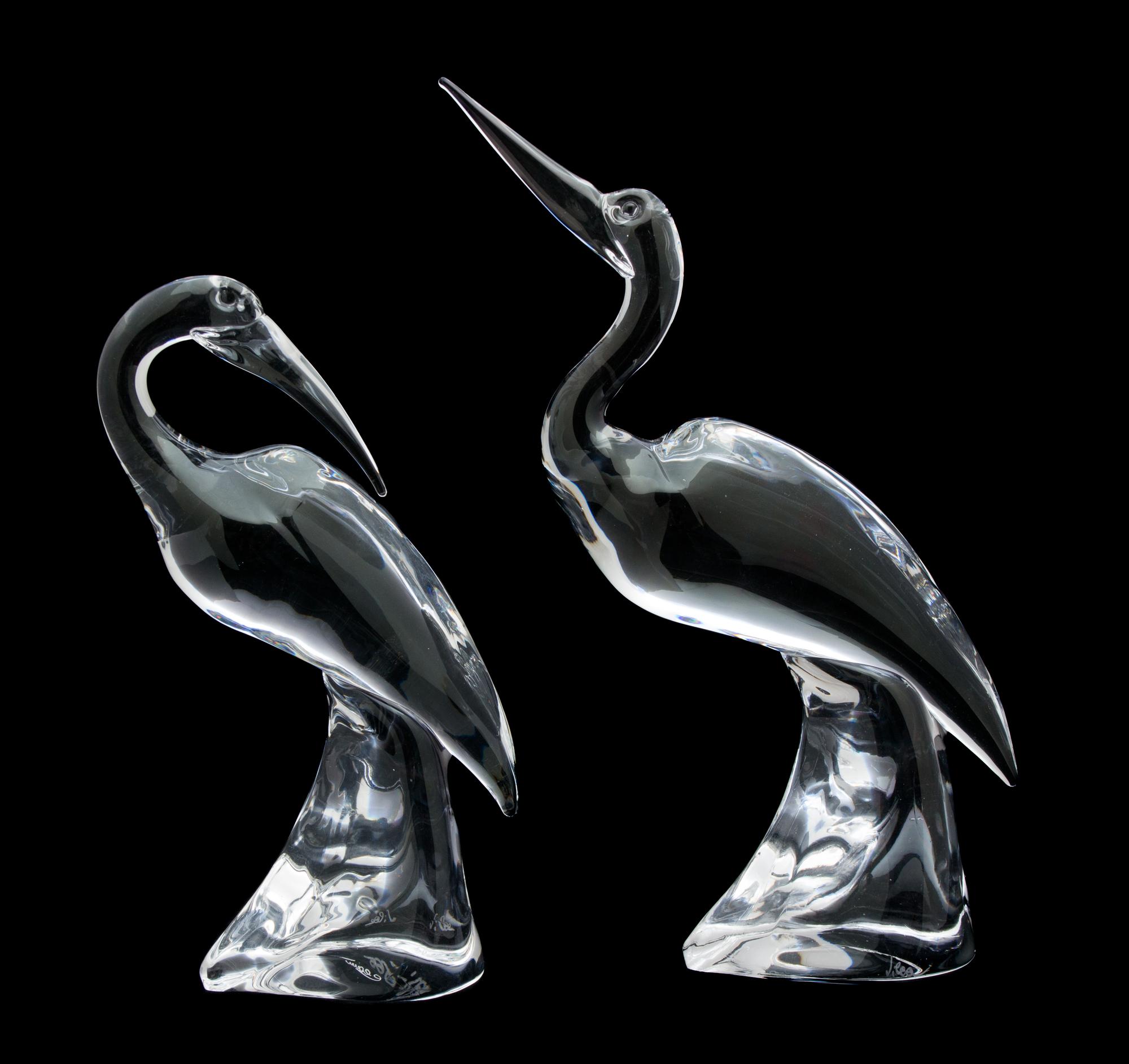 A Pair of Crystal Figures of Egrets Height 15 inches. — 20TH CENTURY