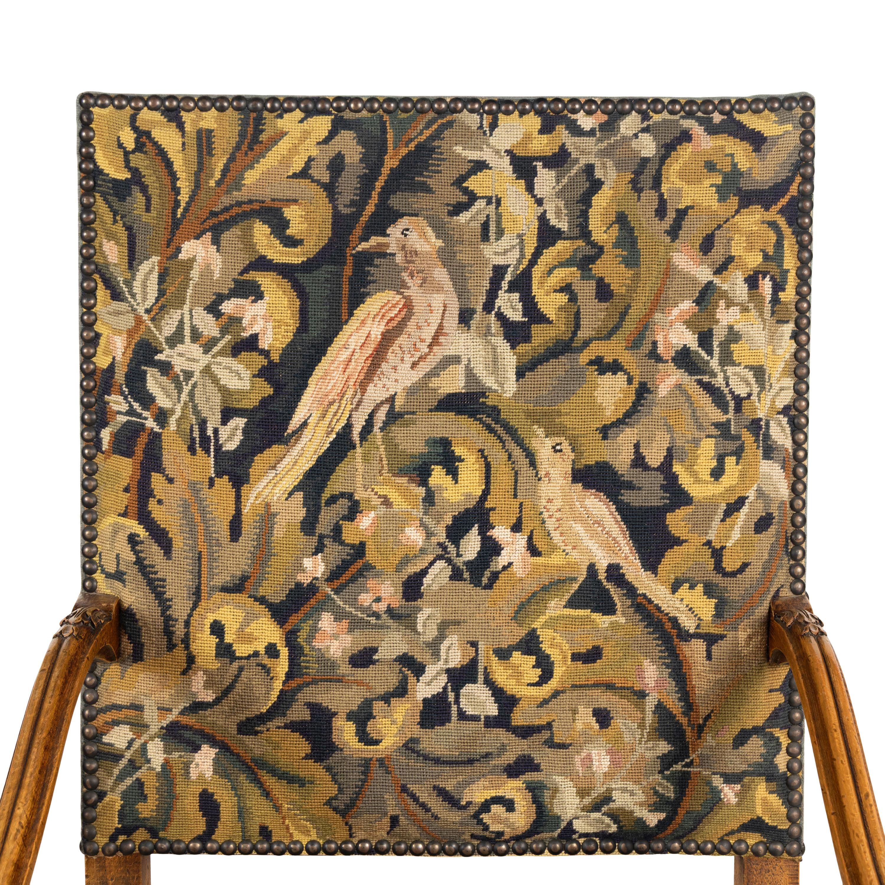 A Pair of French Baroque Style Walnut Armchairs