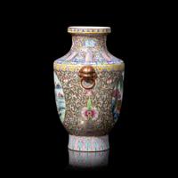 A Chinese Famille Rose ‘Figures in a Landscape’ Vase, Republic Period 民國 黃地粉彩開光人物山水圖瓶
