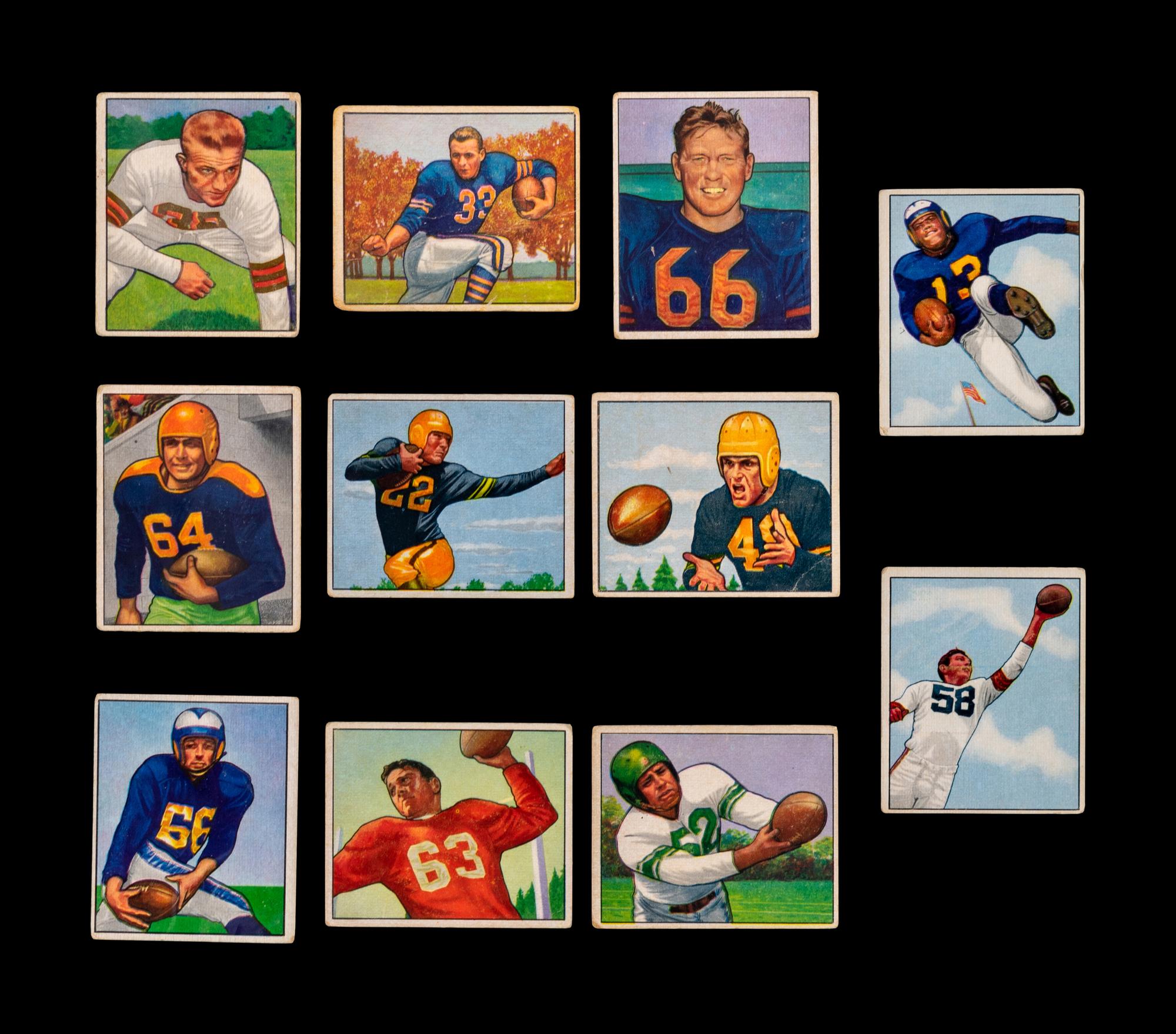 A Group of 31 Bowman and Leaf Post War Football Cards (Including Sid Luckman, Bob Waterfield and Clyde Bulldog Turner),