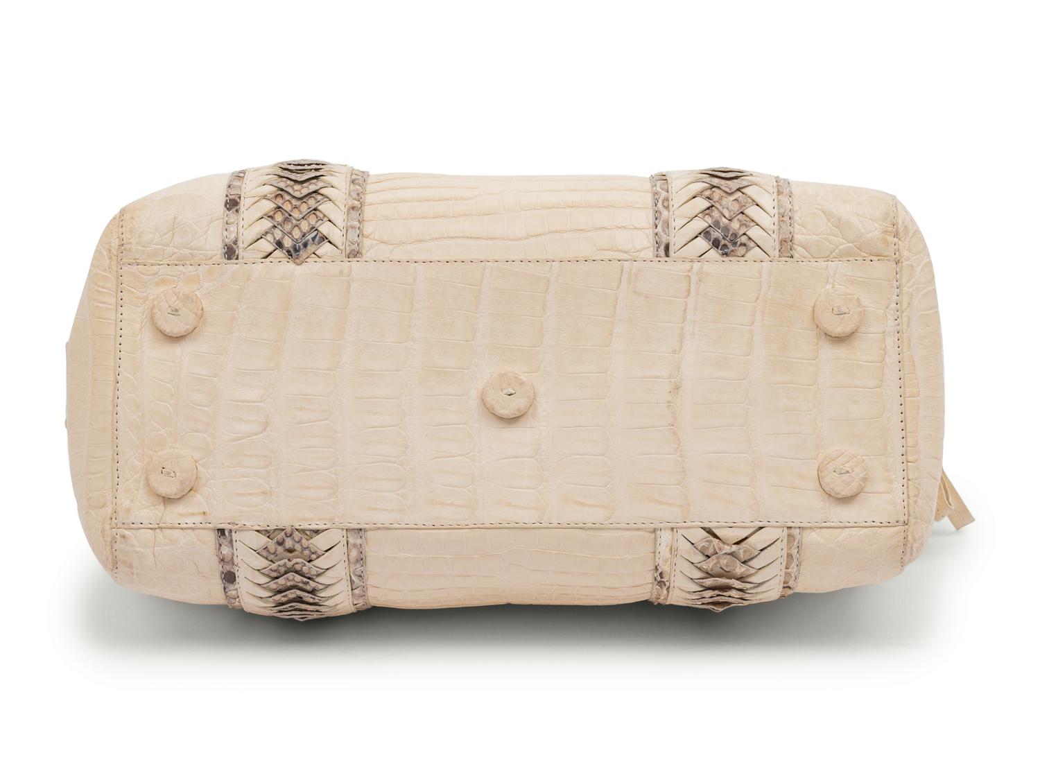 Nancy Gonzalez Cream Alligator and Snakeskin Bag, 2000s