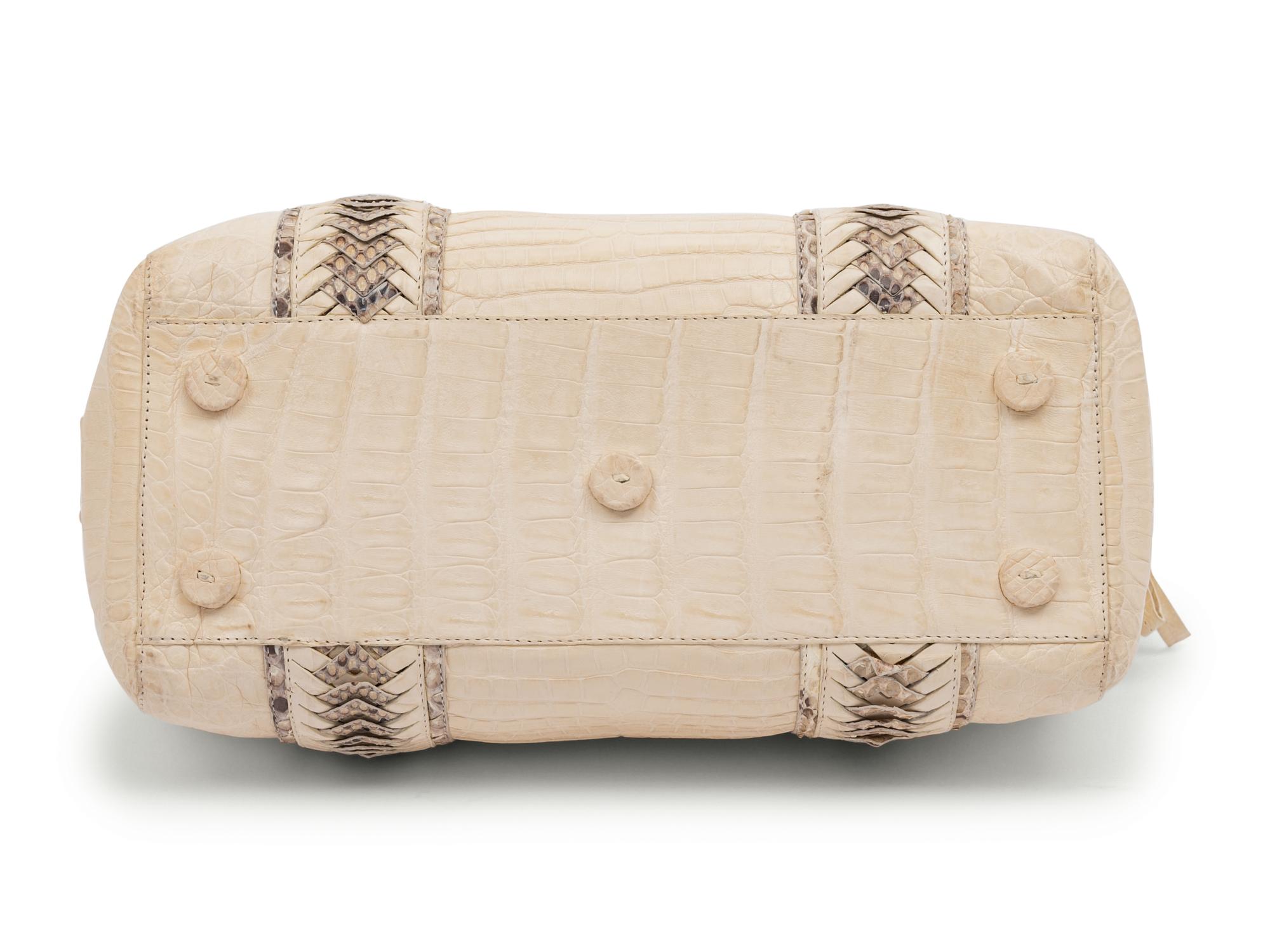 Nancy Gonzalez Cream Alligator and Snakeskin Bag, 2000s