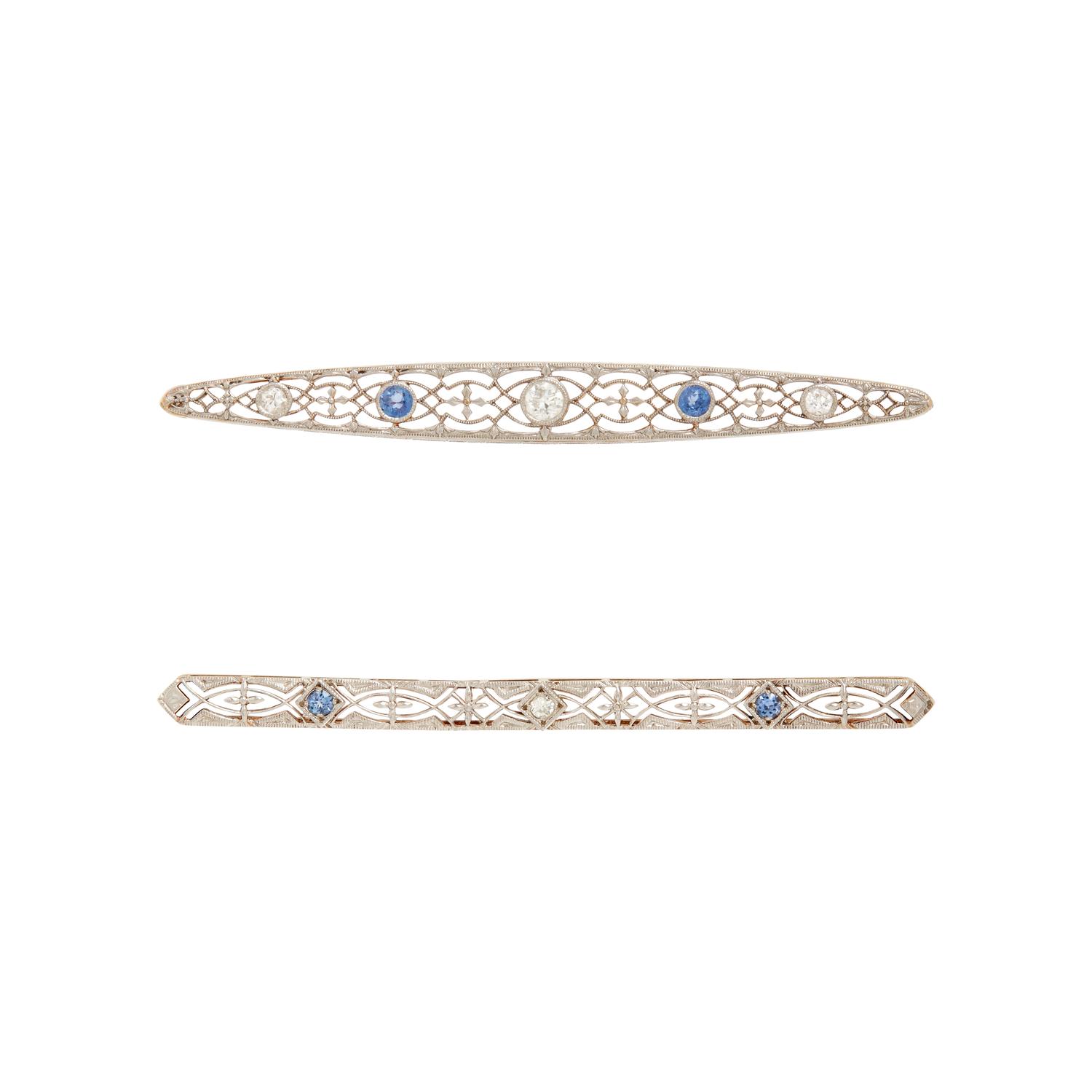 COLLECTION OF PLATINUM TOPPED YELLOW GOLD, SAPPHIRE, AND DIAMOND BAR PINS