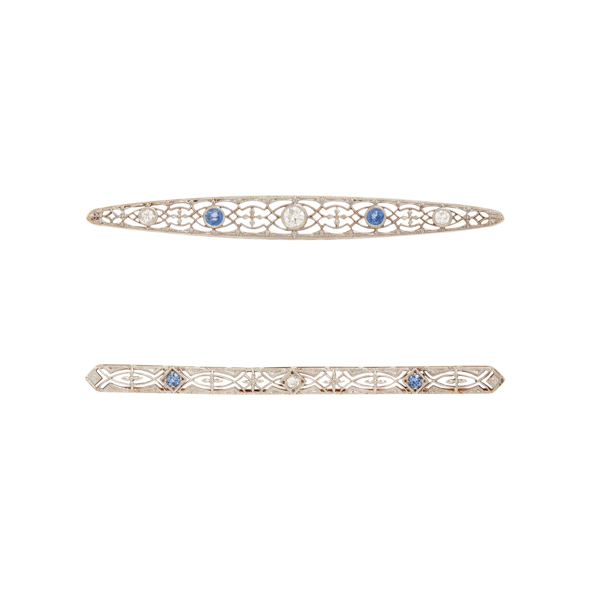 COLLECTION OF PLATINUM TOPPED YELLOW GOLD, SAPPHIRE, AND DIAMOND BAR PINS