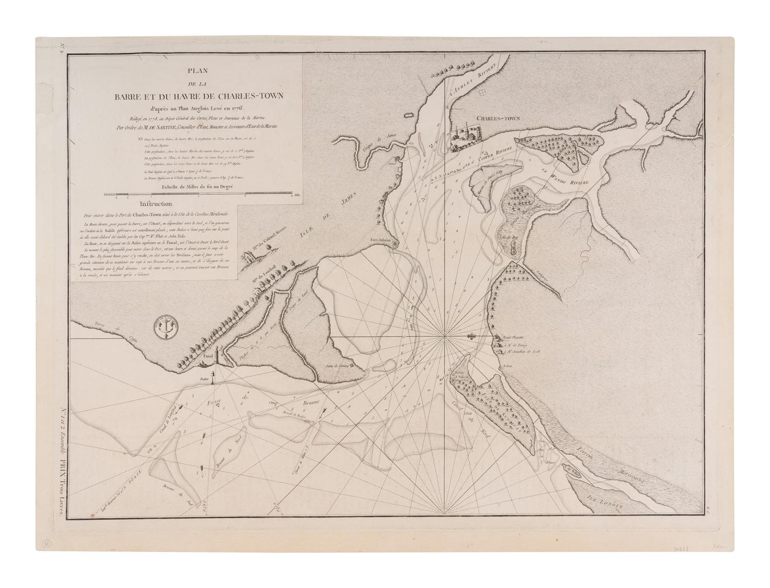 [MAP]. SARTINE, Antoine (1729-1801). Plan de la Barre et du Havre de Charles-Town d'apres un plan Anglois leve en 1776... Paris: Depot de la Marine for M. de Sartine, 1778.