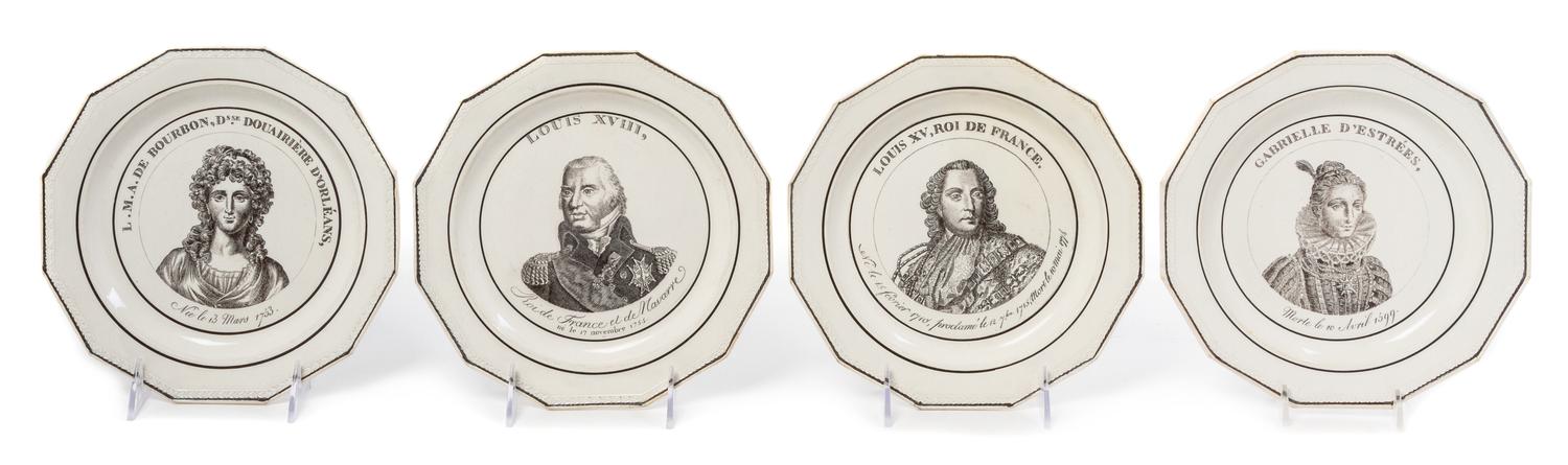 Four French Transfer Decorated Plates Diameter 8 1/2 inches.