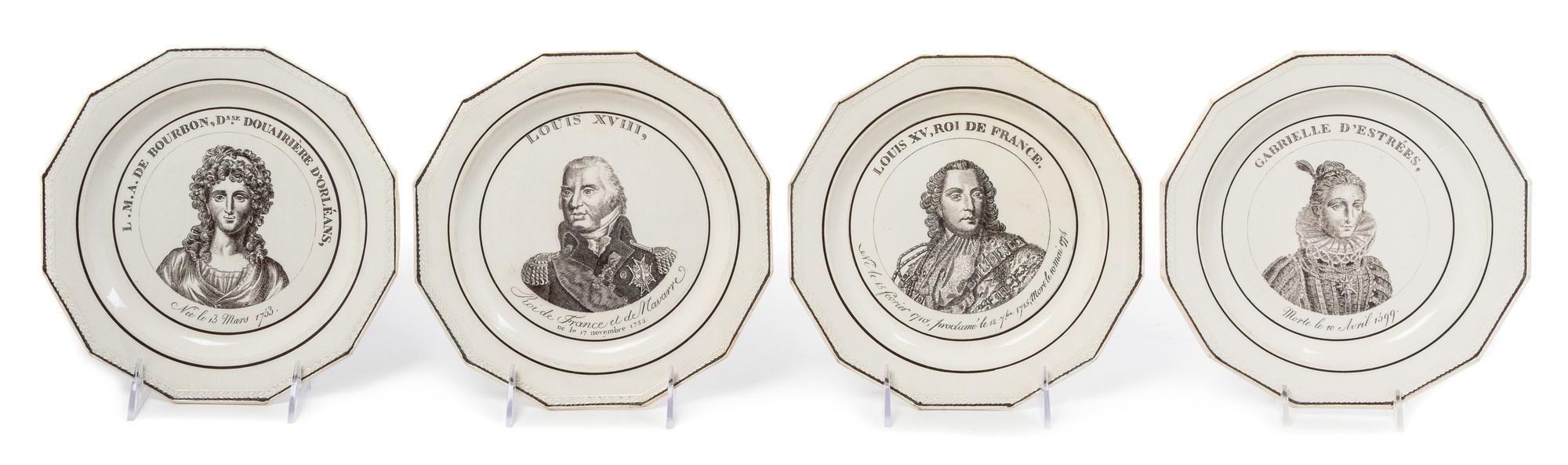 Four French Transfer Decorated Plates Diameter 8 1/2 inches.