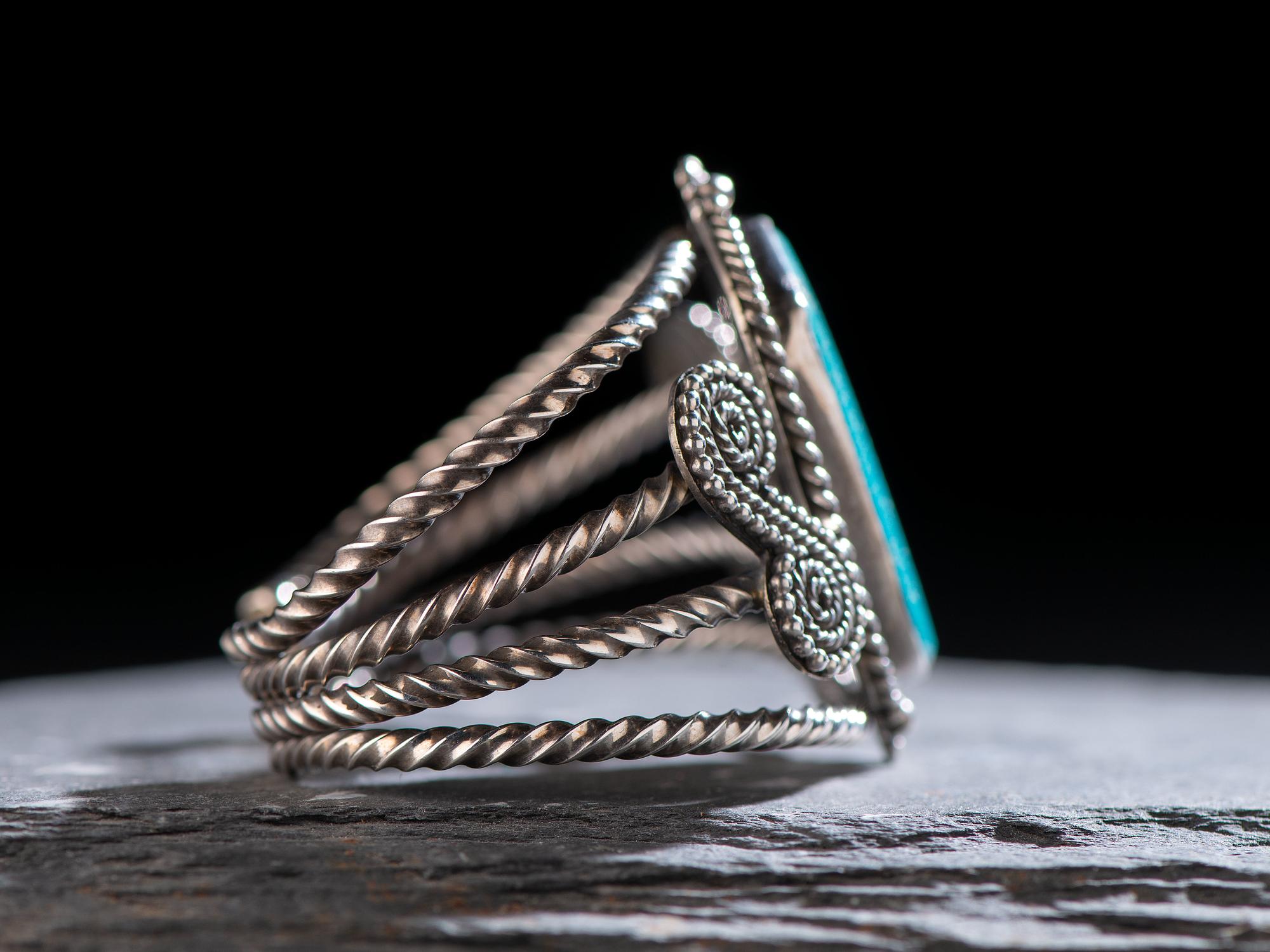 Silver Twisted Wire Cuff Bracelet, with Turquoise