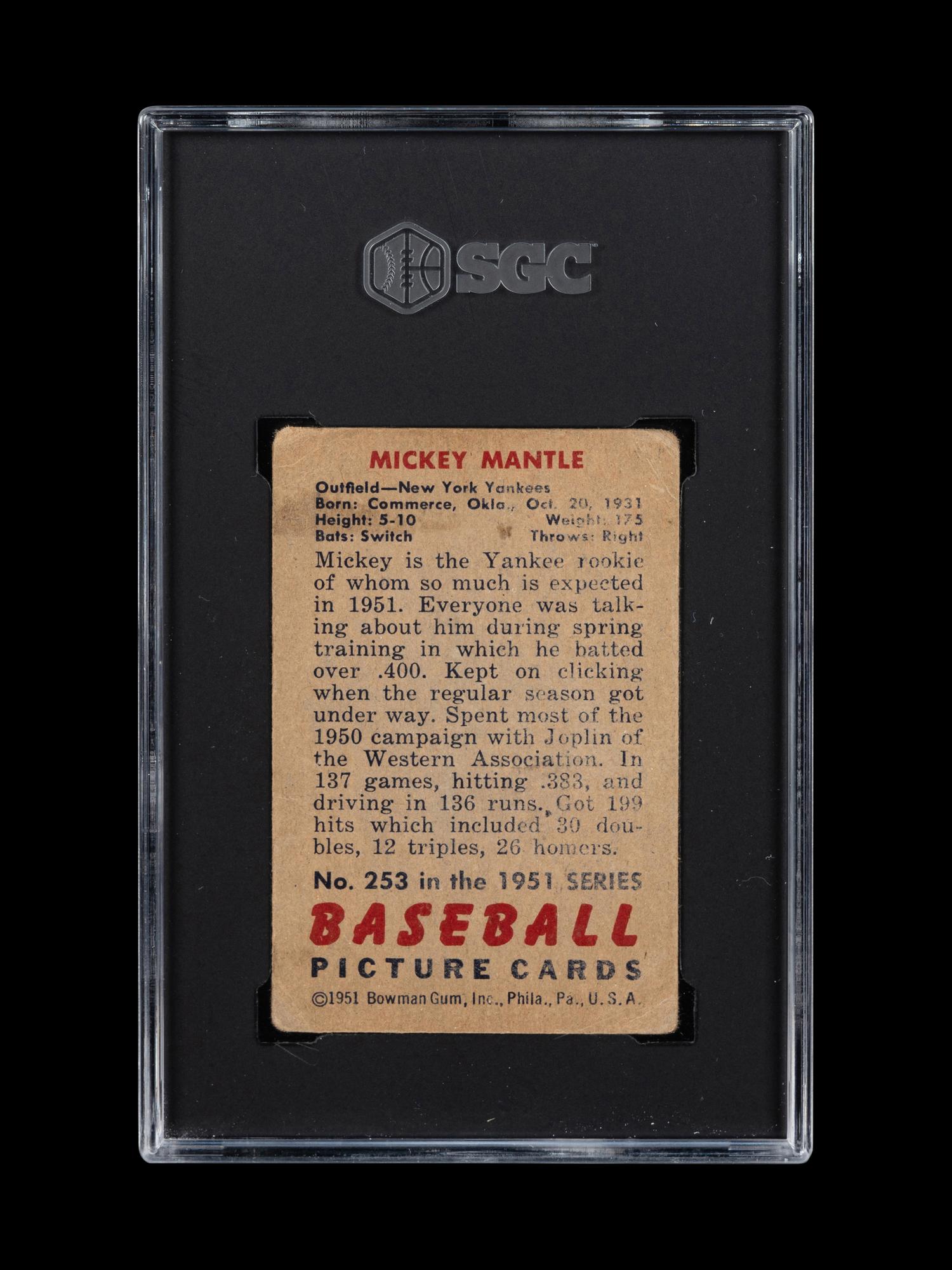 A 1951 Bowman Mickey Mantle Rookie Baseball Card No. 253 (SGC 1.5)