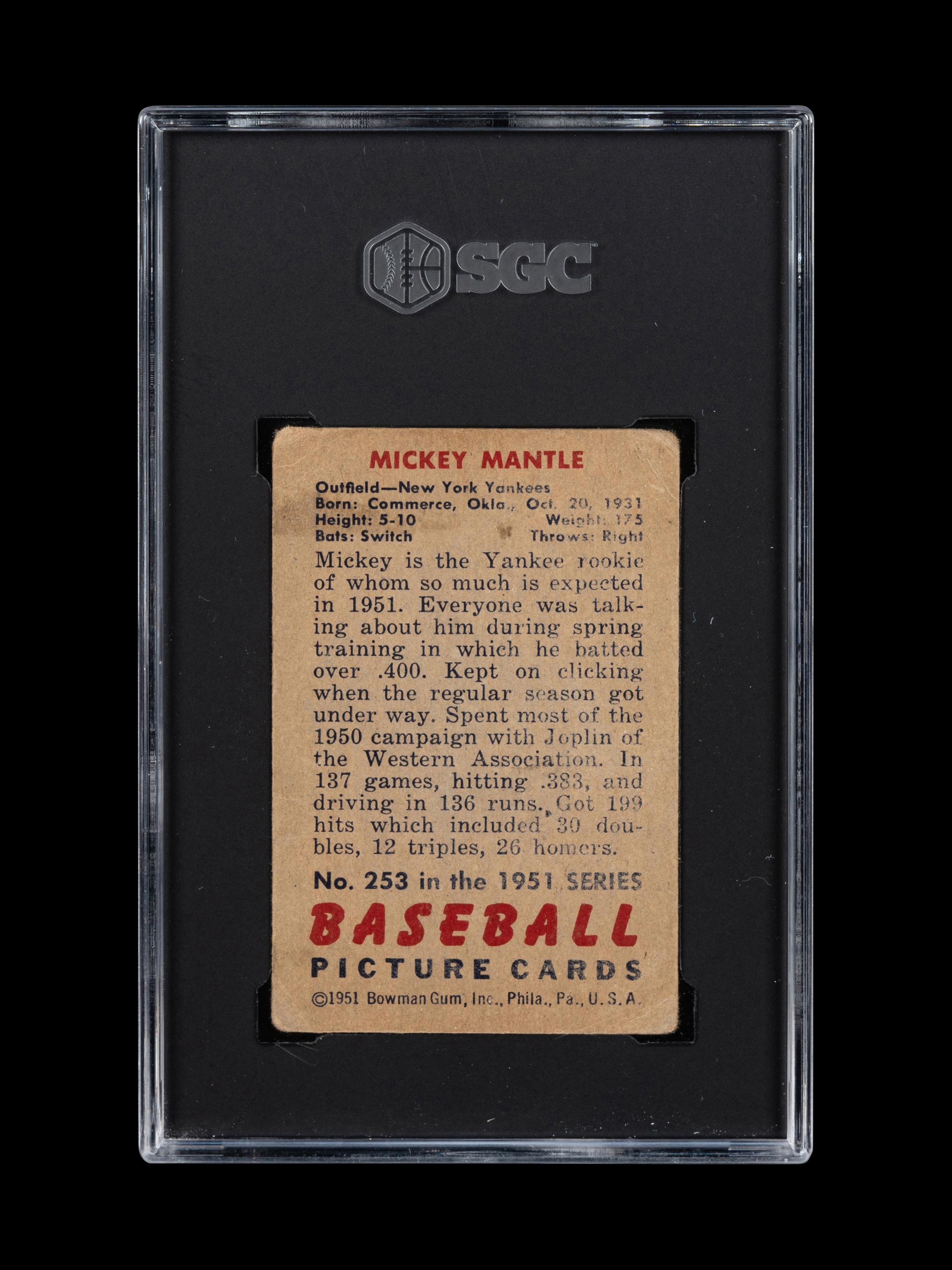 A 1951 Bowman Mickey Mantle Rookie Baseball Card No. 253 (SGC 1.5)