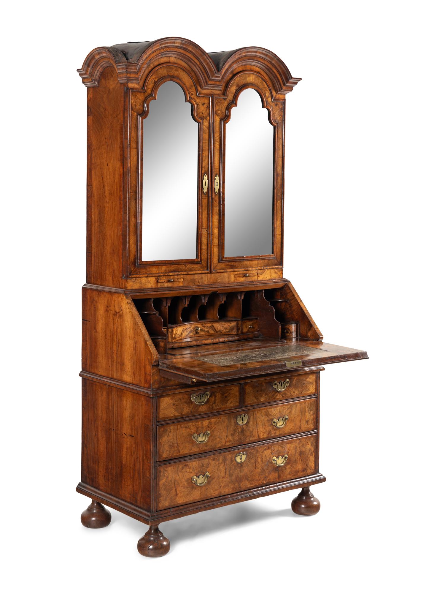 A George I Walnut Bureau Bookcase