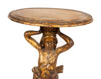 An Italian Painted and Parcel Gilt Figural Pedestal Table