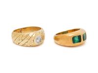 TWO YELLOW GOLD AND GEMSTONE RINGS