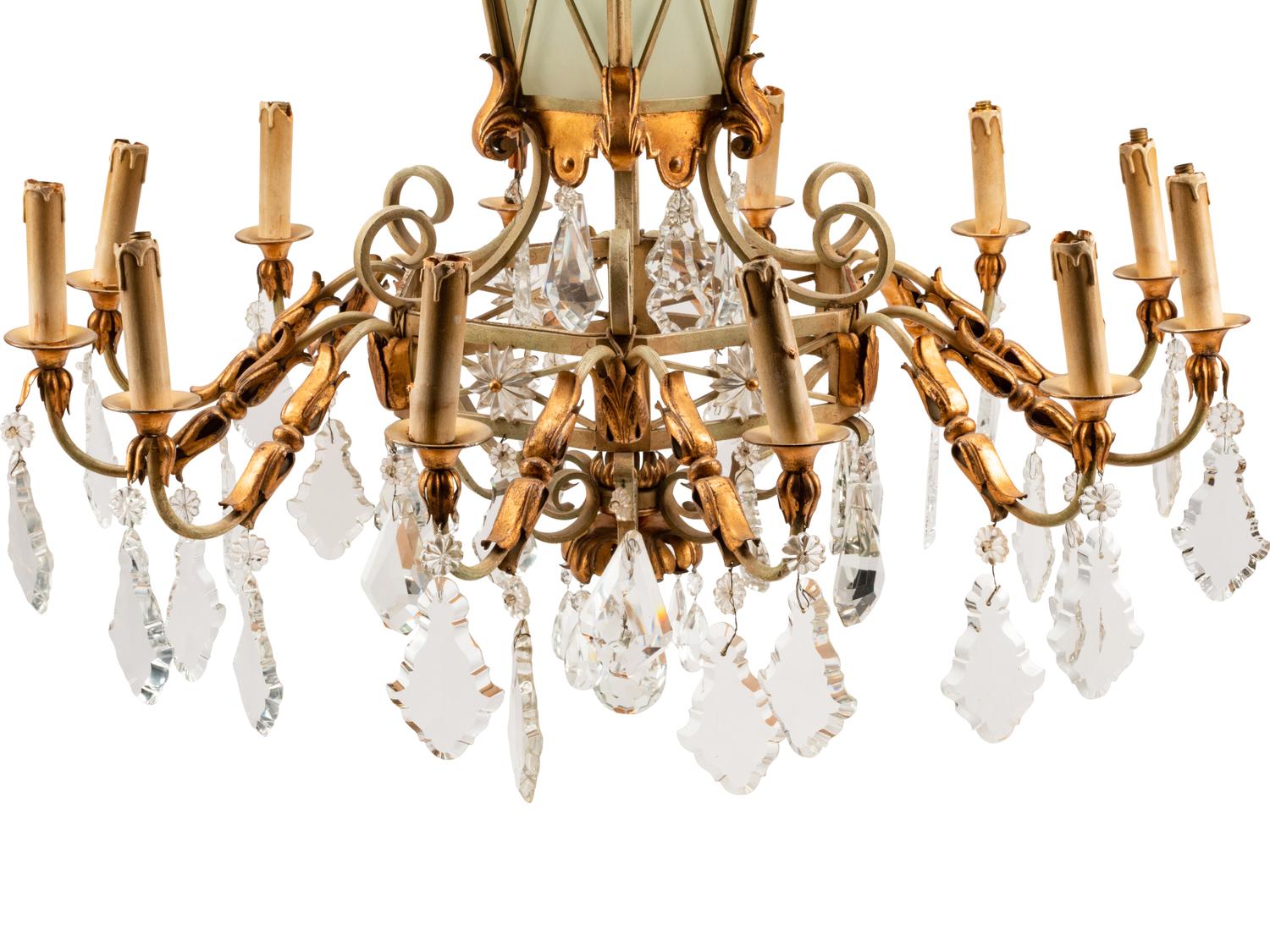 An Italian Painted Iron and Tôle Twelve-Light Chandelier