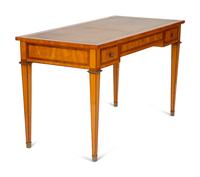 A Louis Philippe Style Satinwood Inlaid Leather Top Writing Desk — 20th Century