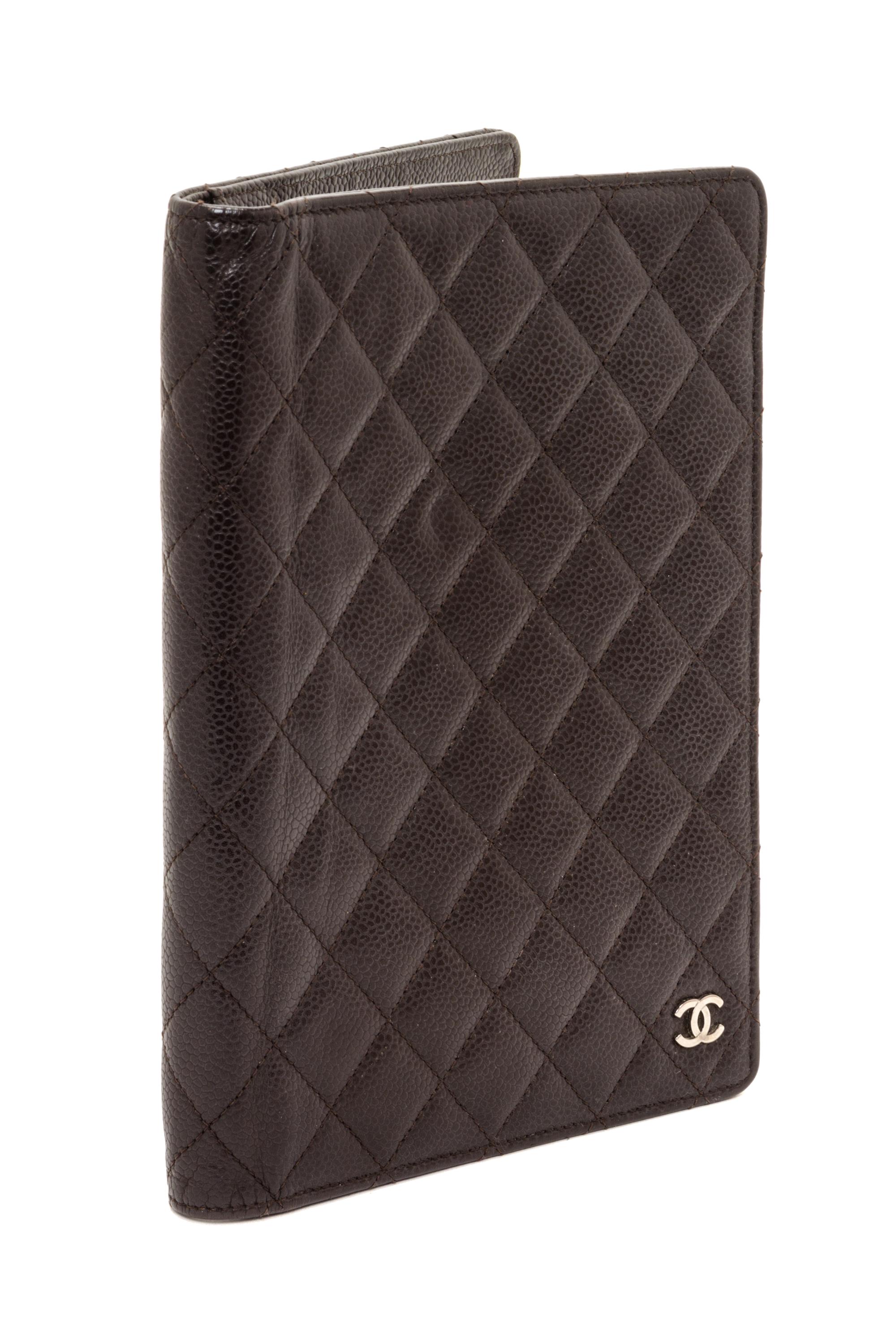 A Chanel Brown Caviar Quilted Leather Portfolio, 6.5" x 8.75" x .75".