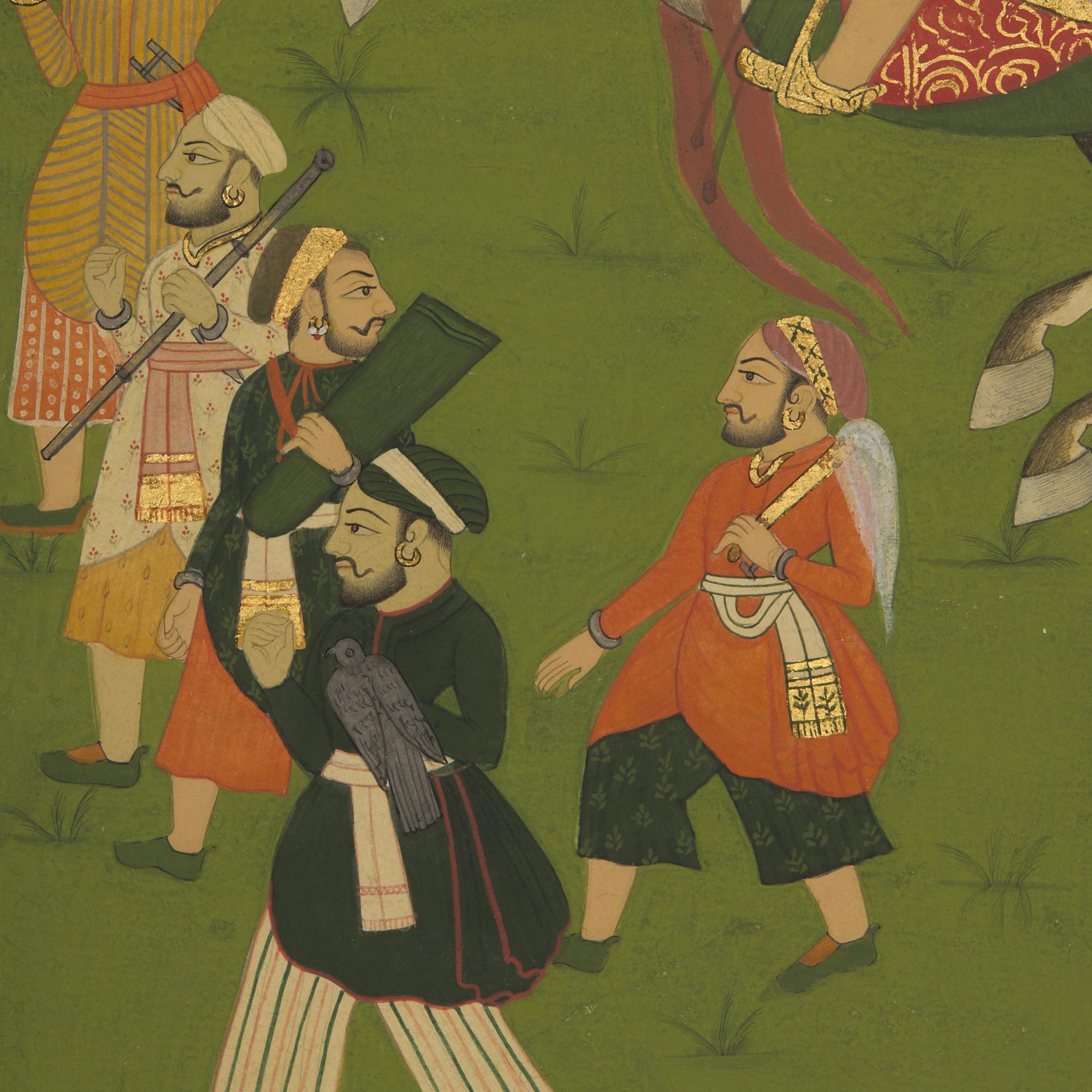 A Fine Large Pair of Equestrian Processional Paintings, North India, In the Manner of Mewar, Udaipur, 20th Century