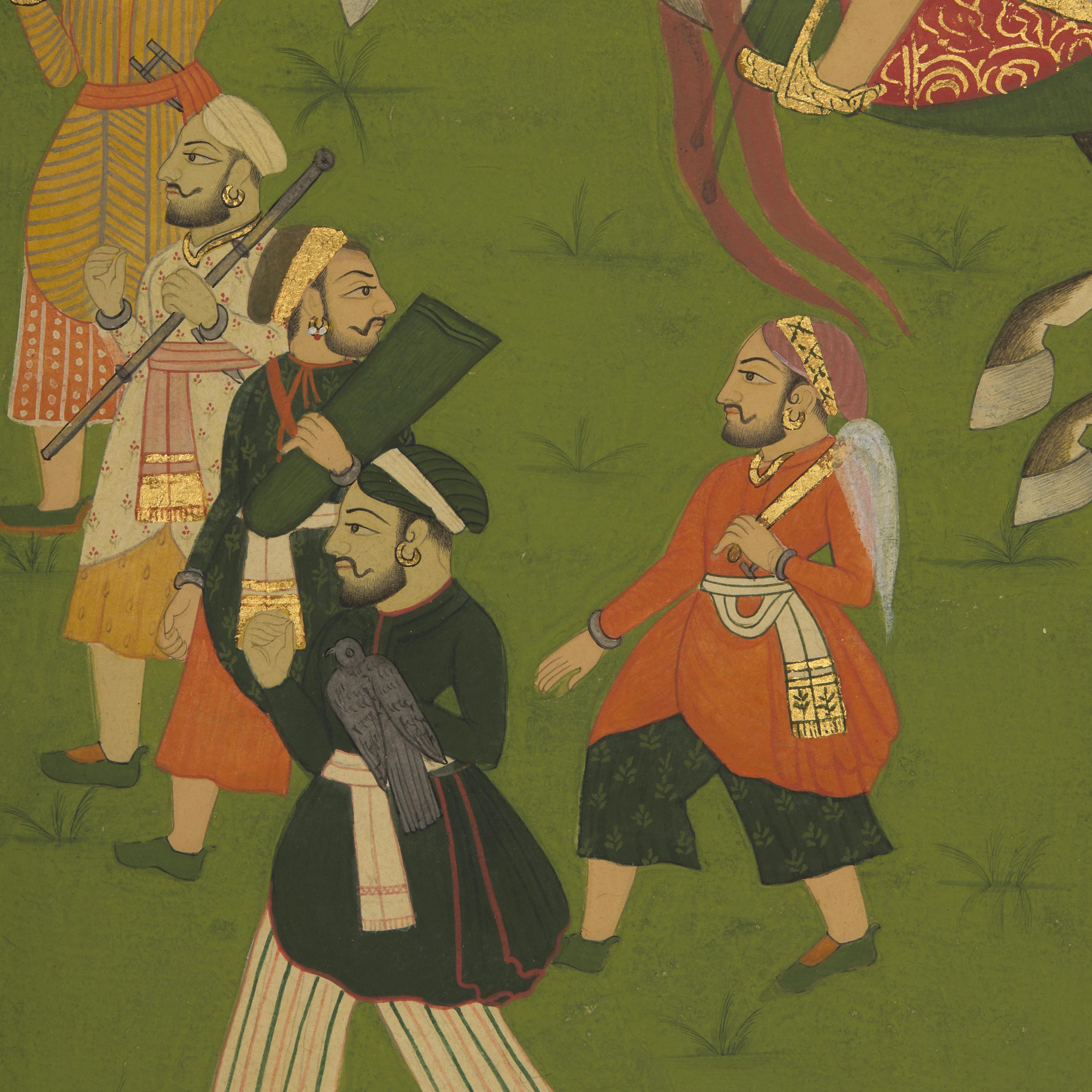 A Fine Large Pair of Equestrian Processional Paintings, North India, In the Manner of Mewar, Udaipur, 20th Century