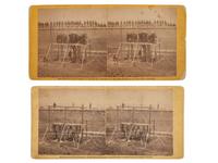 [LINCOLN ASSASSINATION]. GARDNER, Alexander (1821-1882), photographer. Pair of stereoviews of the Execution of the Conspirators. Washington: Philp & Solomons, ca 1865.