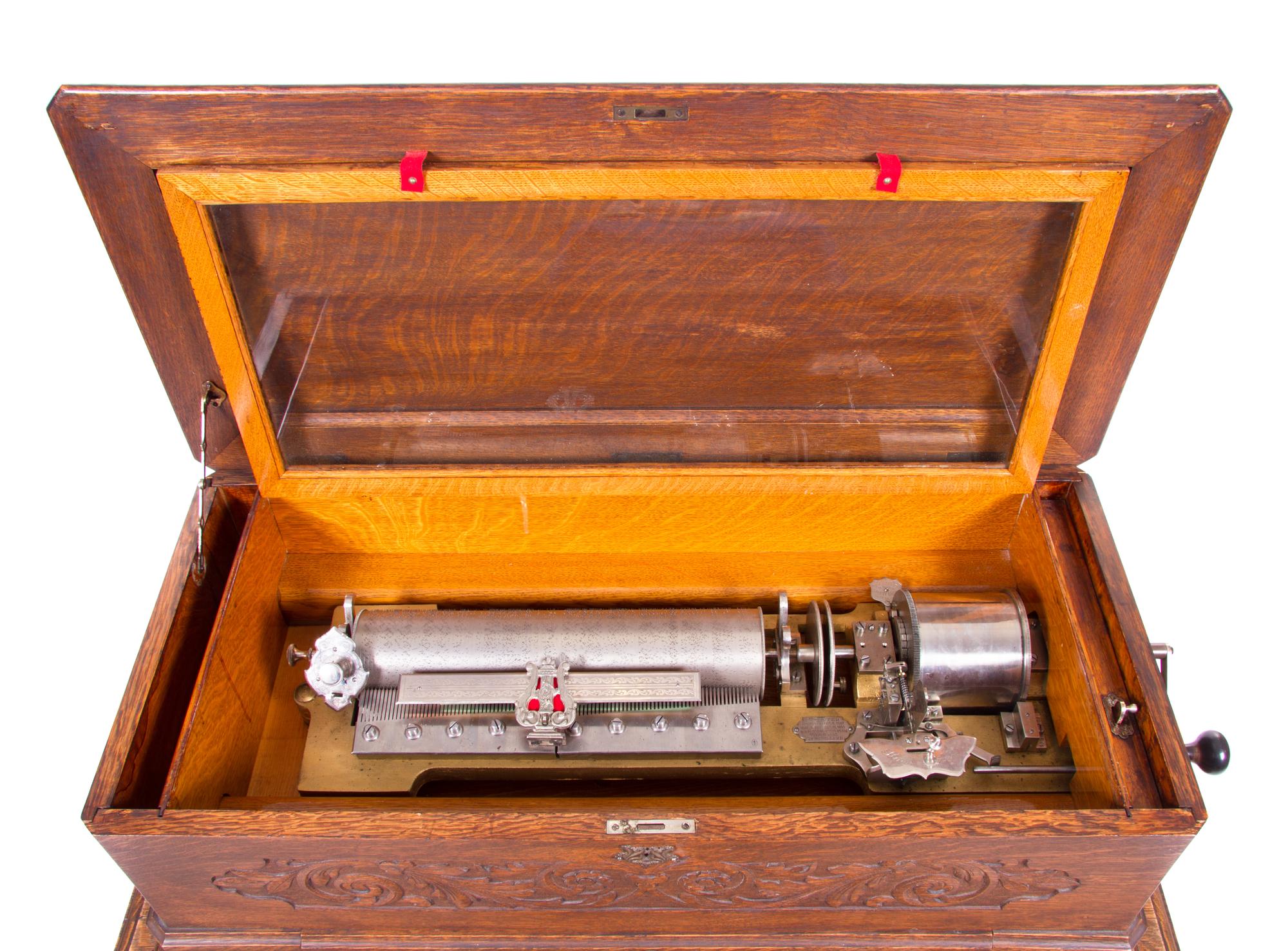 A Swiss Interchangeable Cylinder Music Box Height overall 40 1/2 x width 42 x depth 23 1/2 inches. — MERMOD FRERES
