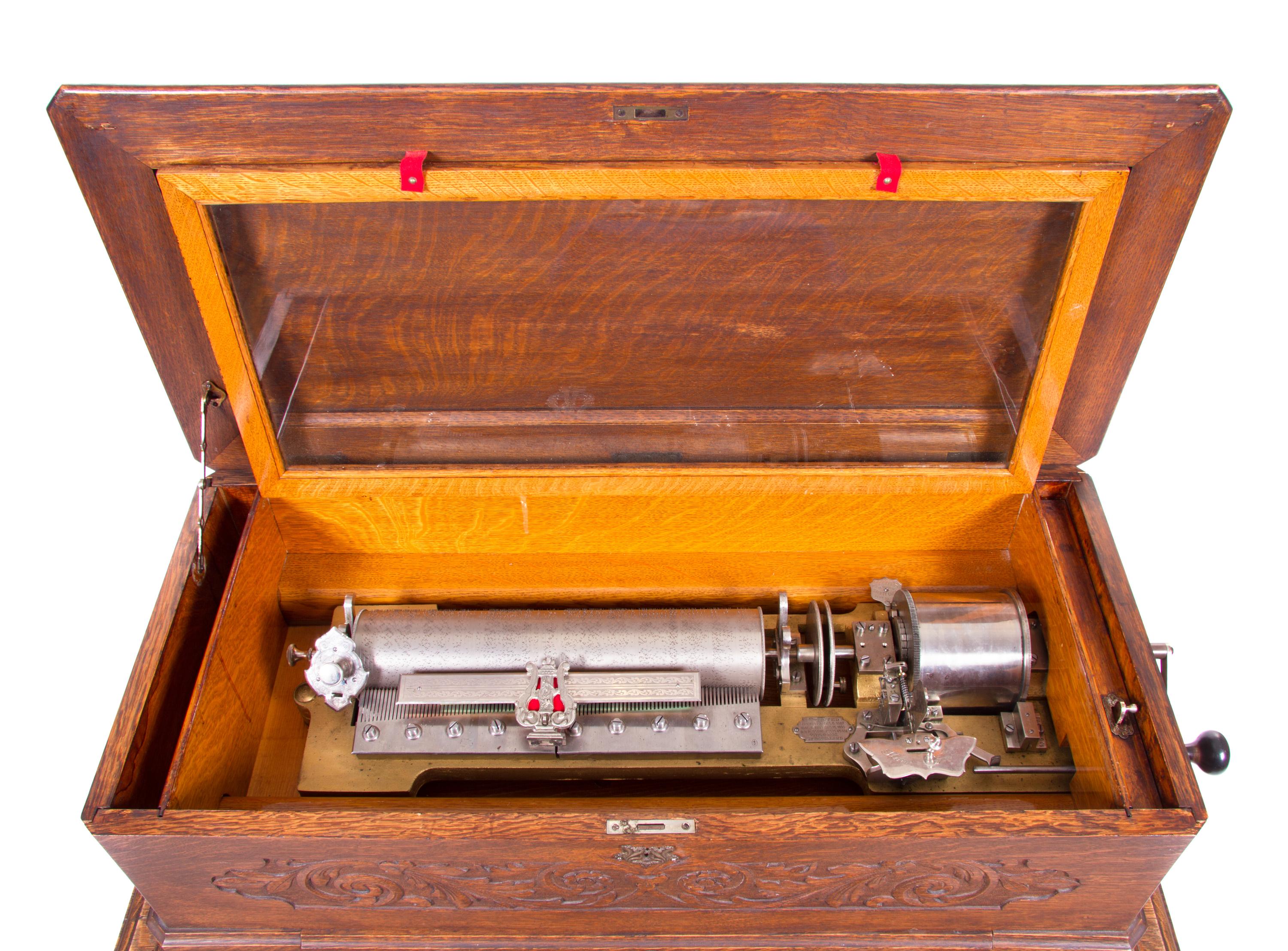 A Swiss Interchangeable Cylinder Music Box Height overall 40 1/2 x width 42 x depth 23 1/2 inches. — MERMOD FRERES