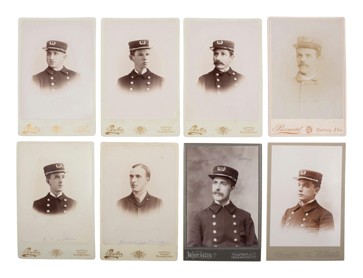 [EARLY PHOTOGRAPHY - OCCUPATIONAL]. A group of 17 cabinet cards of firefighters, most from Schenectady, NY, including: