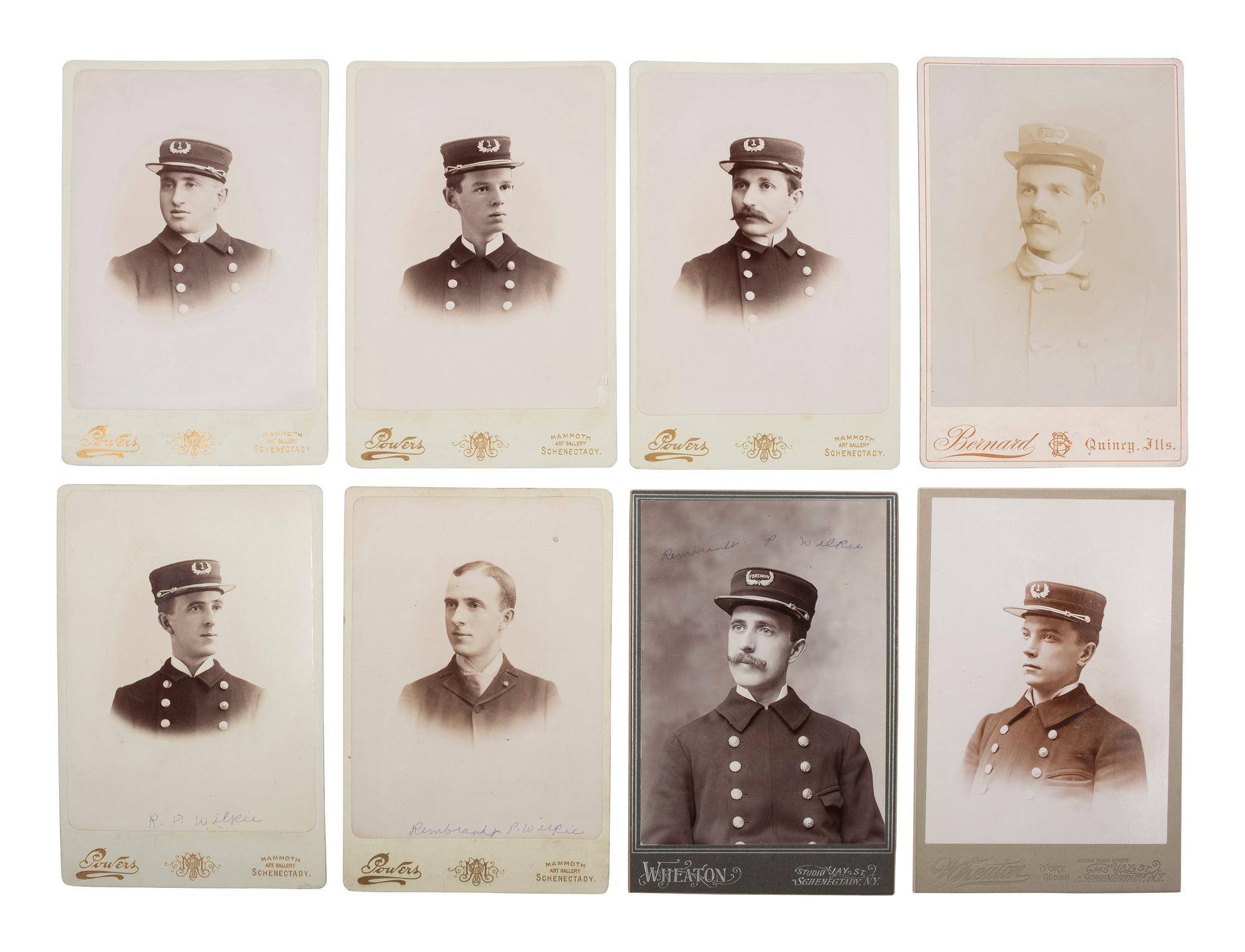 [EARLY PHOTOGRAPHY - OCCUPATIONAL]. A group of 17 cabinet cards of firefighters, most from Schenectady, NY, including: