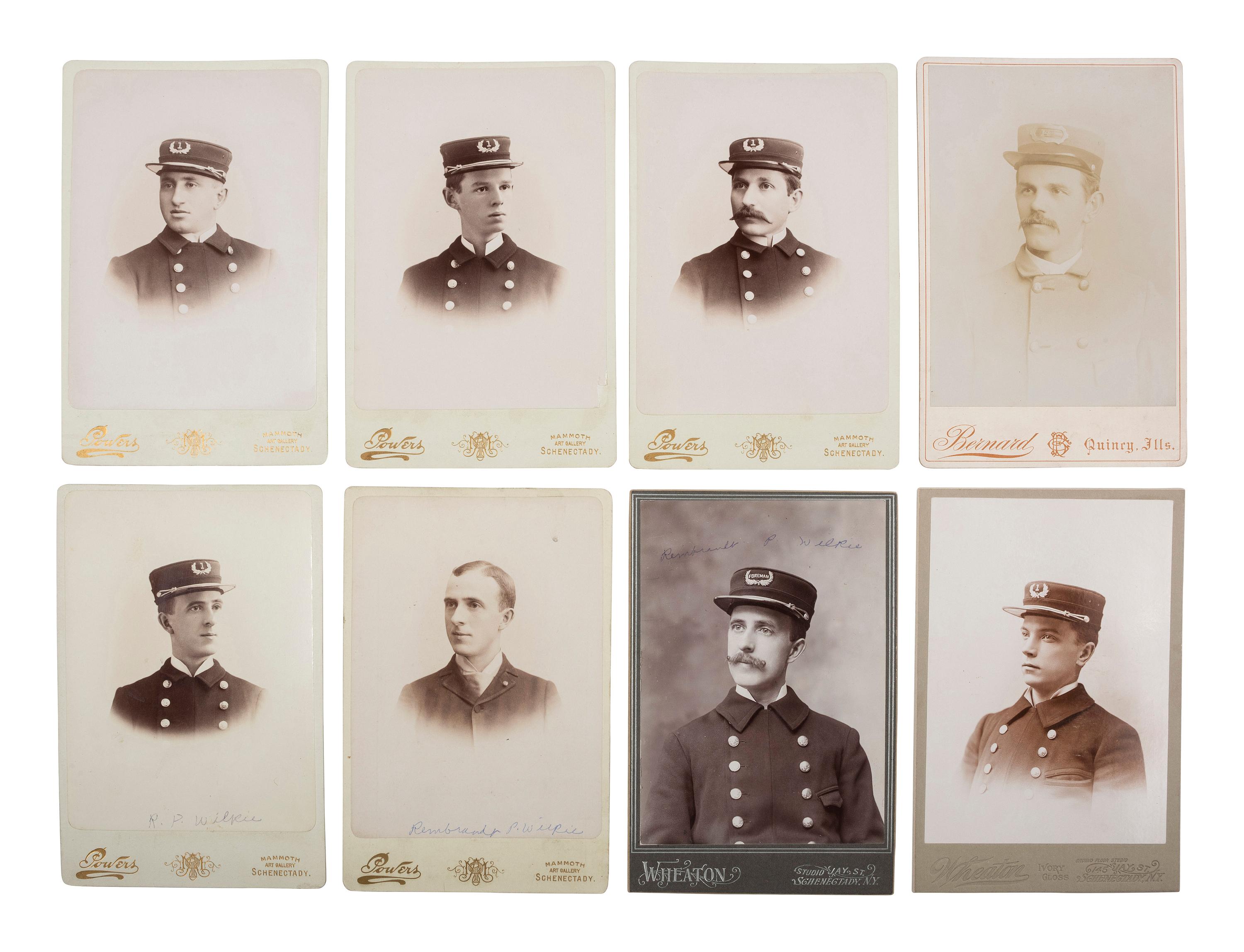 [EARLY PHOTOGRAPHY - OCCUPATIONAL]. A group of 17 cabinet cards of firefighters, most from Schenectady, NY, including: