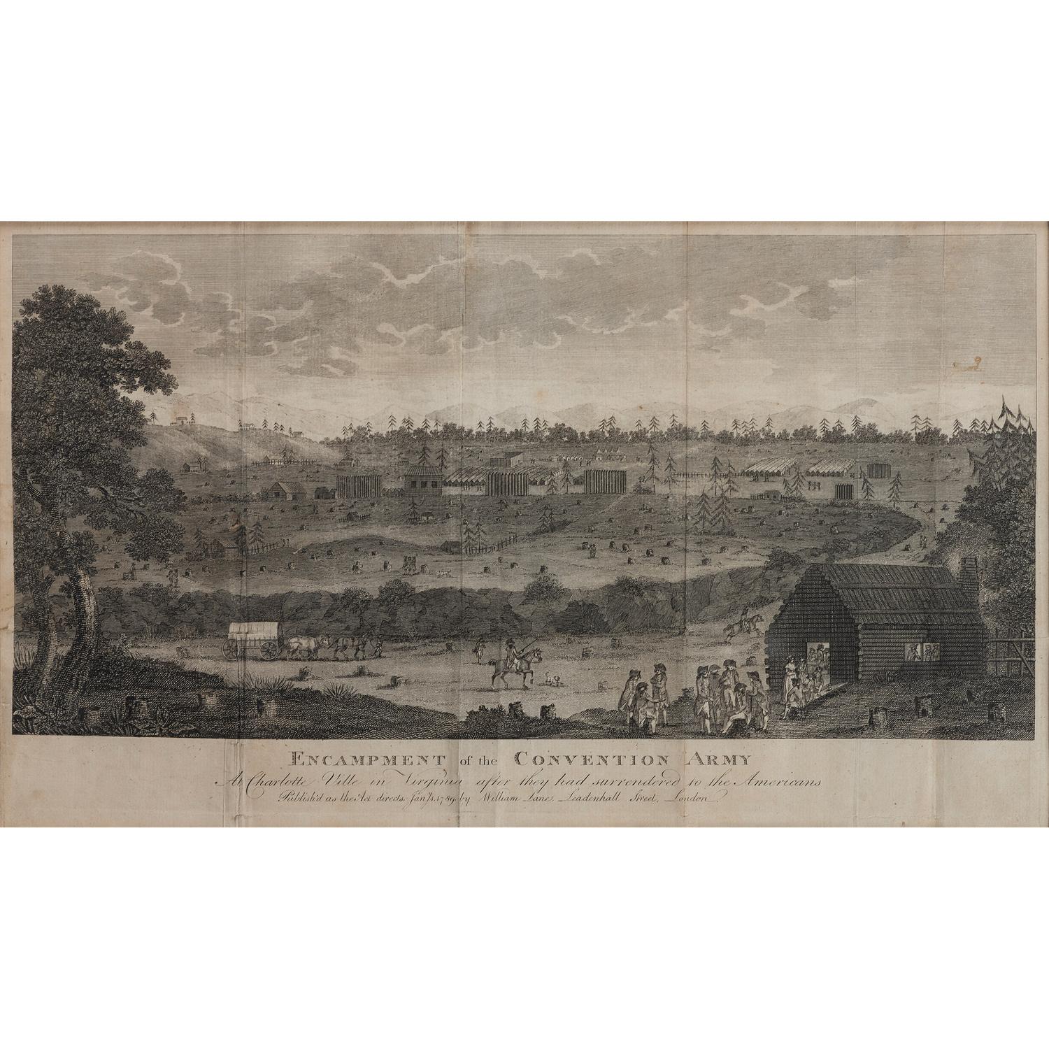 [REVOLUTIONARY WAR]. Encampment of the Convention Army At Charlotte Ville in Virginia after they had surrendered to the Americans . London: William Lane, January 1789.