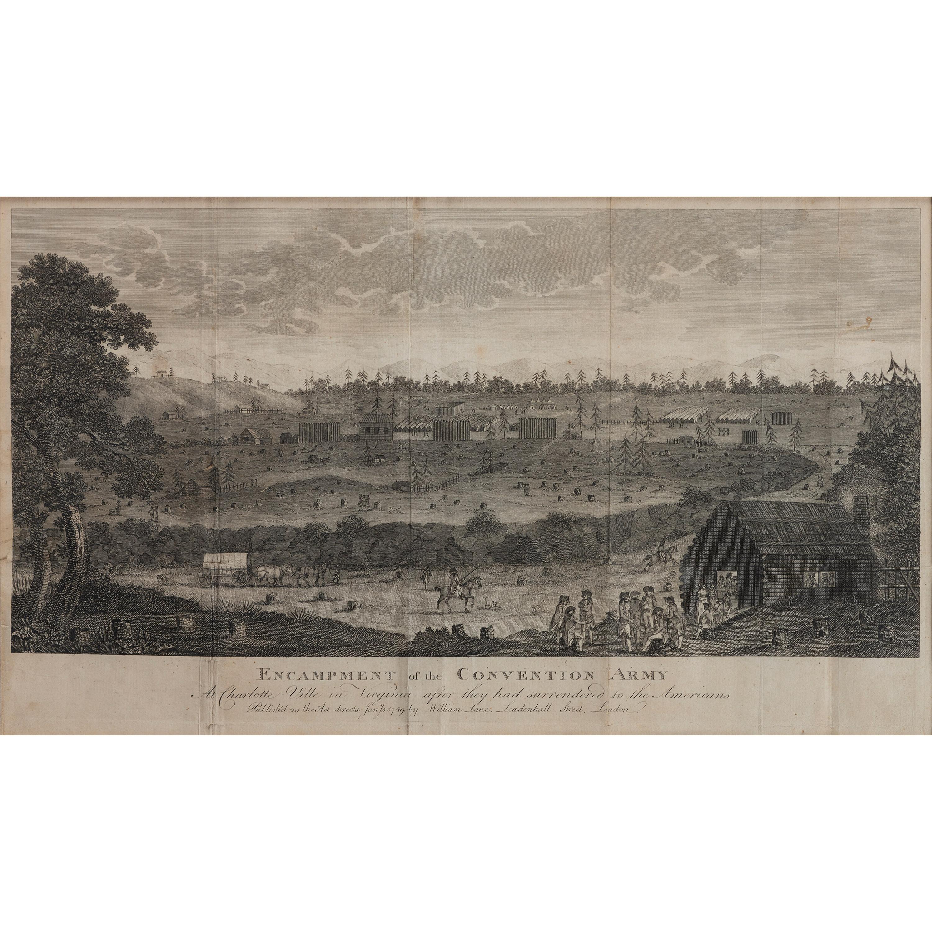 [REVOLUTIONARY WAR]. Encampment of the Convention Army At Charlotte Ville in Virginia after they had surrendered to the Americans . London: William Lane, January 1789.
