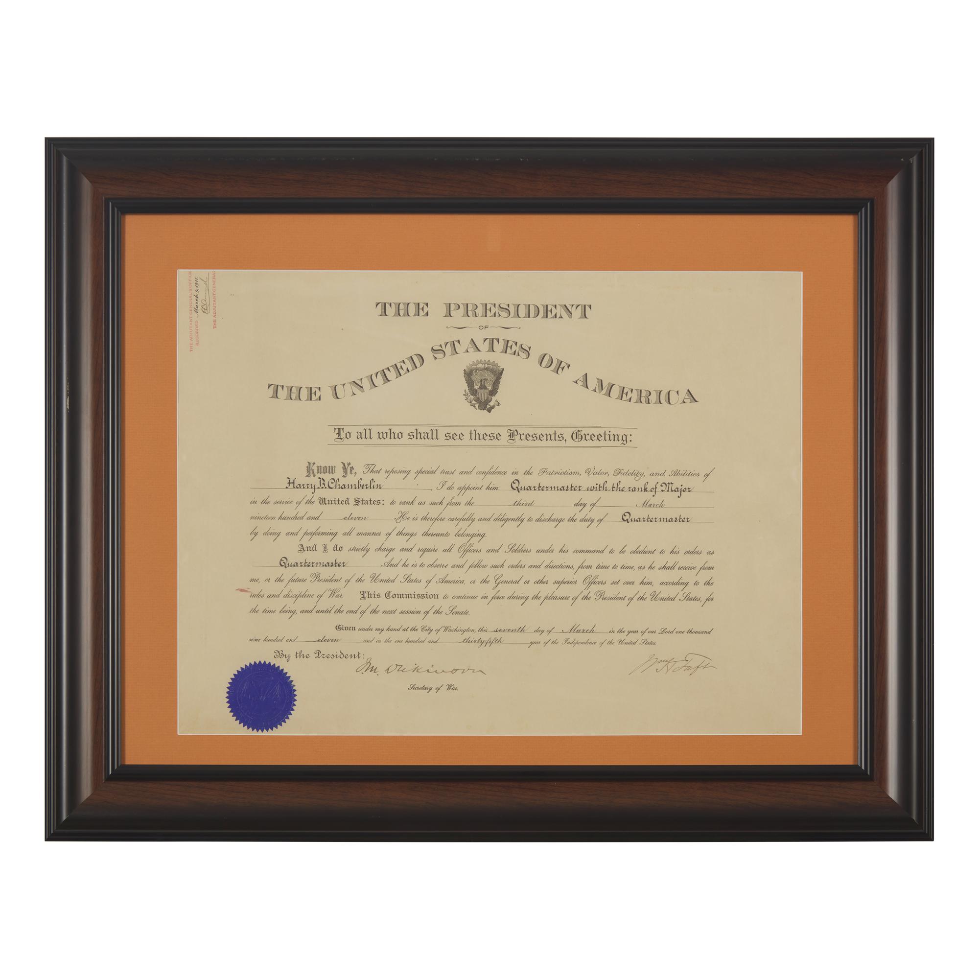 [Presidential] Taft, William H. Signed military commission