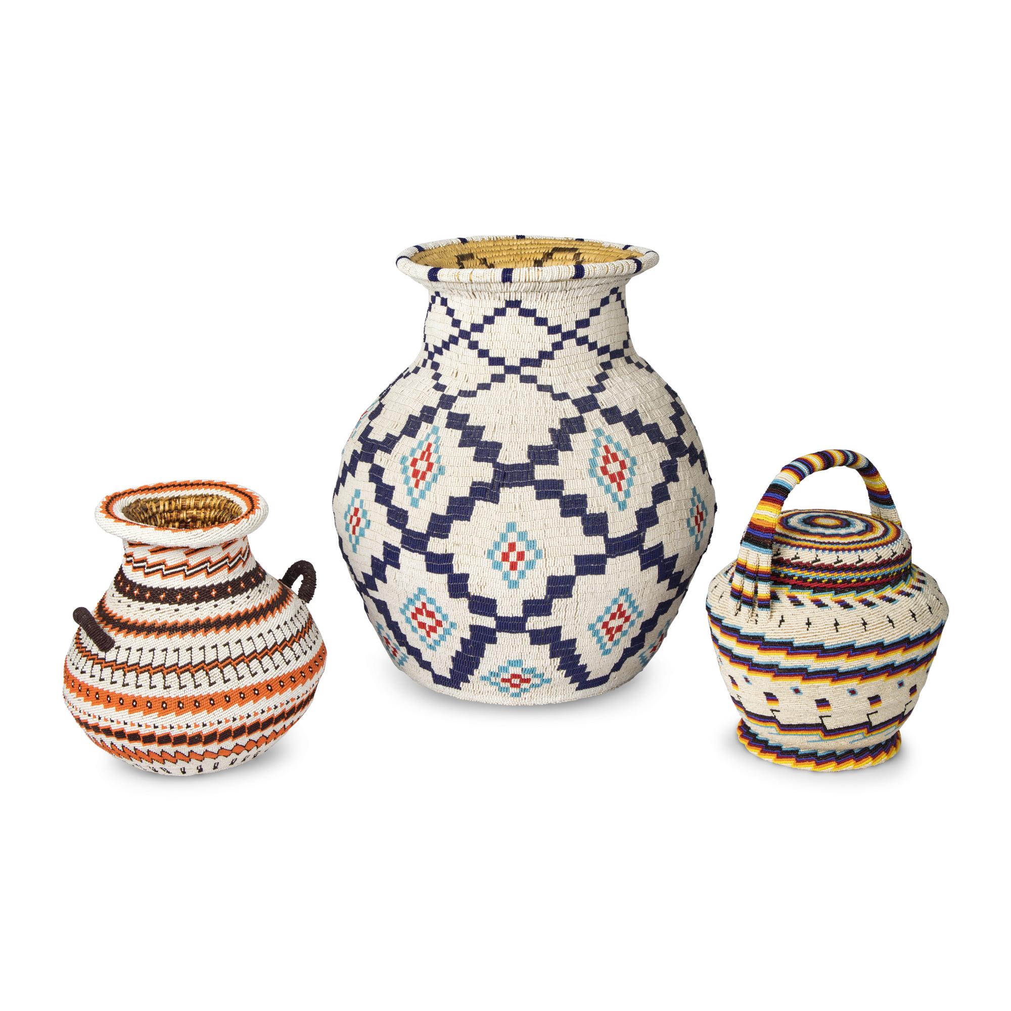 Alice Lang (Ute-Paiute, 20th century) — Beaded Basket, PLUS, 1973