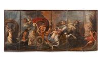 An Italian Baroque Six-Panel Painted Floor Screen