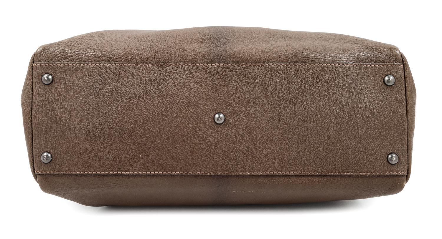 A Fendi Taupe Leather Large Peekaboo Bag, 12.5" H x 15.5" W x 7" D; Handle drop: 5".