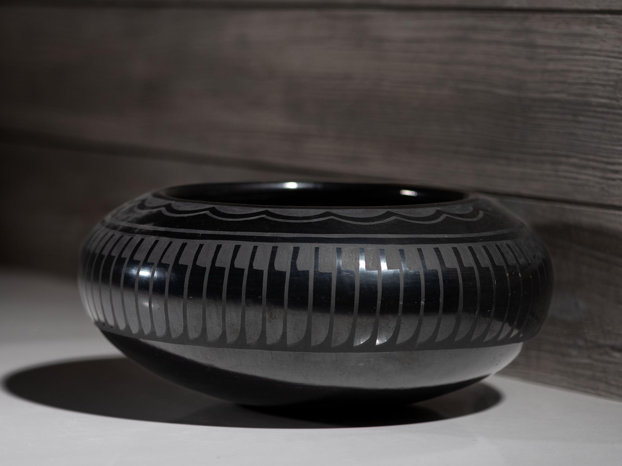 Blackware Pottery Bowl, with Soft Mirror Finish