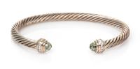 A Sterling Silver, Prasiolite and Diamond 'Cable Classics' Bracelet, David Yurman, 17.30 dwts.