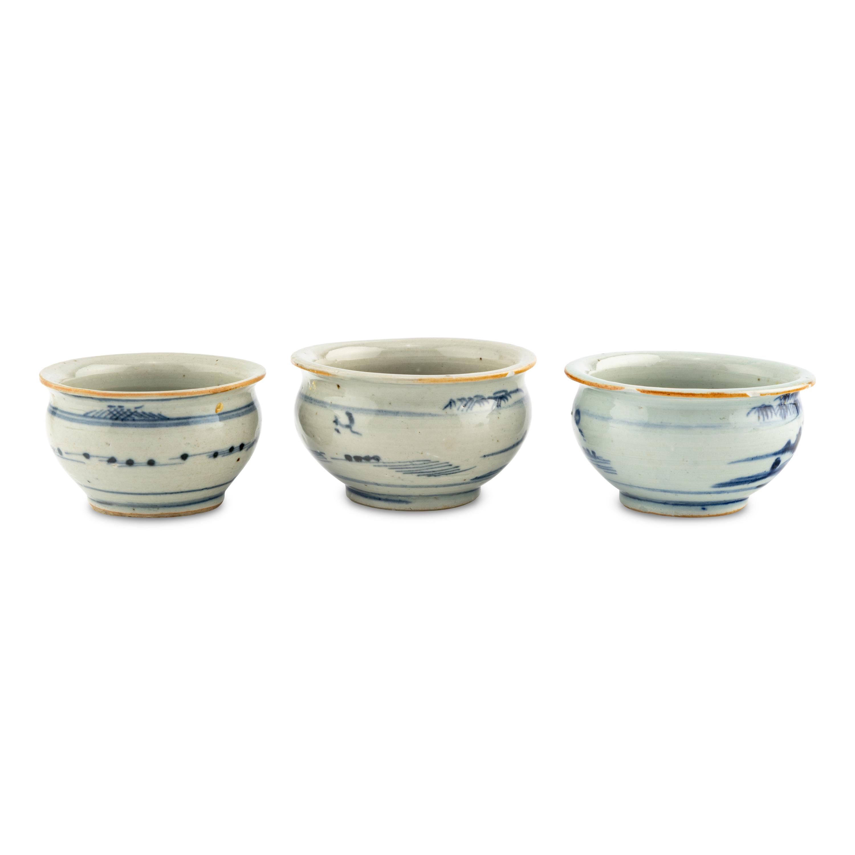 A Group of Three Chinese Porcelain Blue-and-White Incense Burners