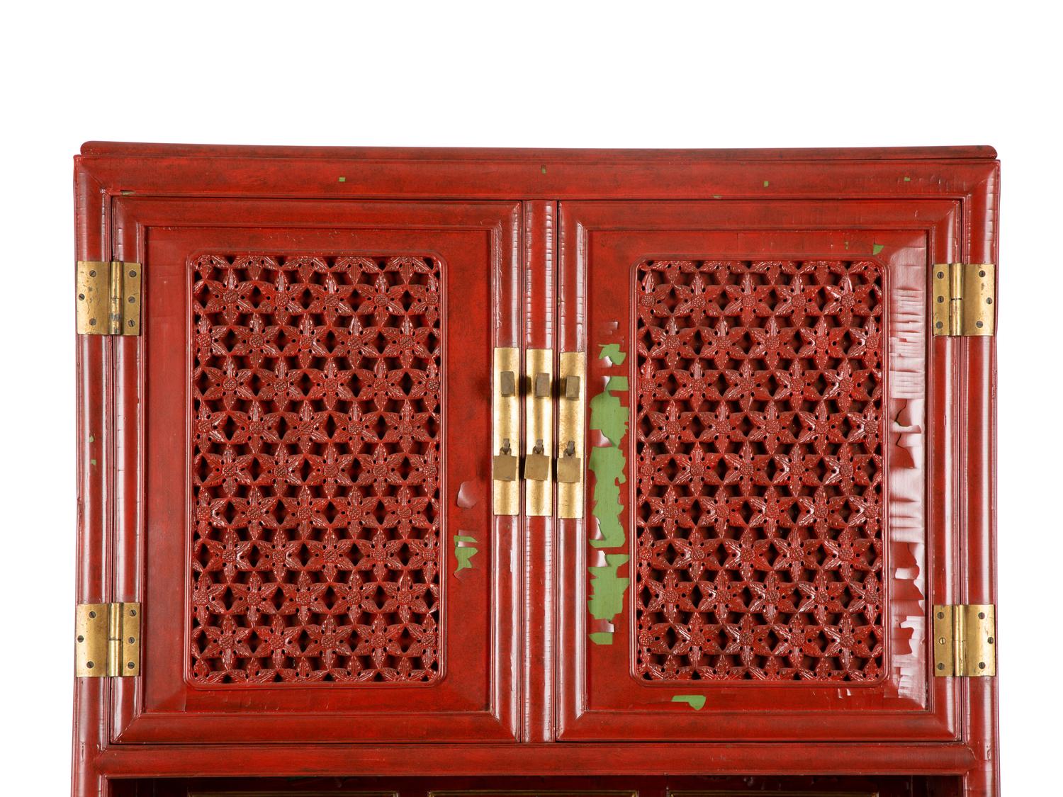 A Chinese Style Carved and Painted Cabinet on Chest — 20TH CENTURY