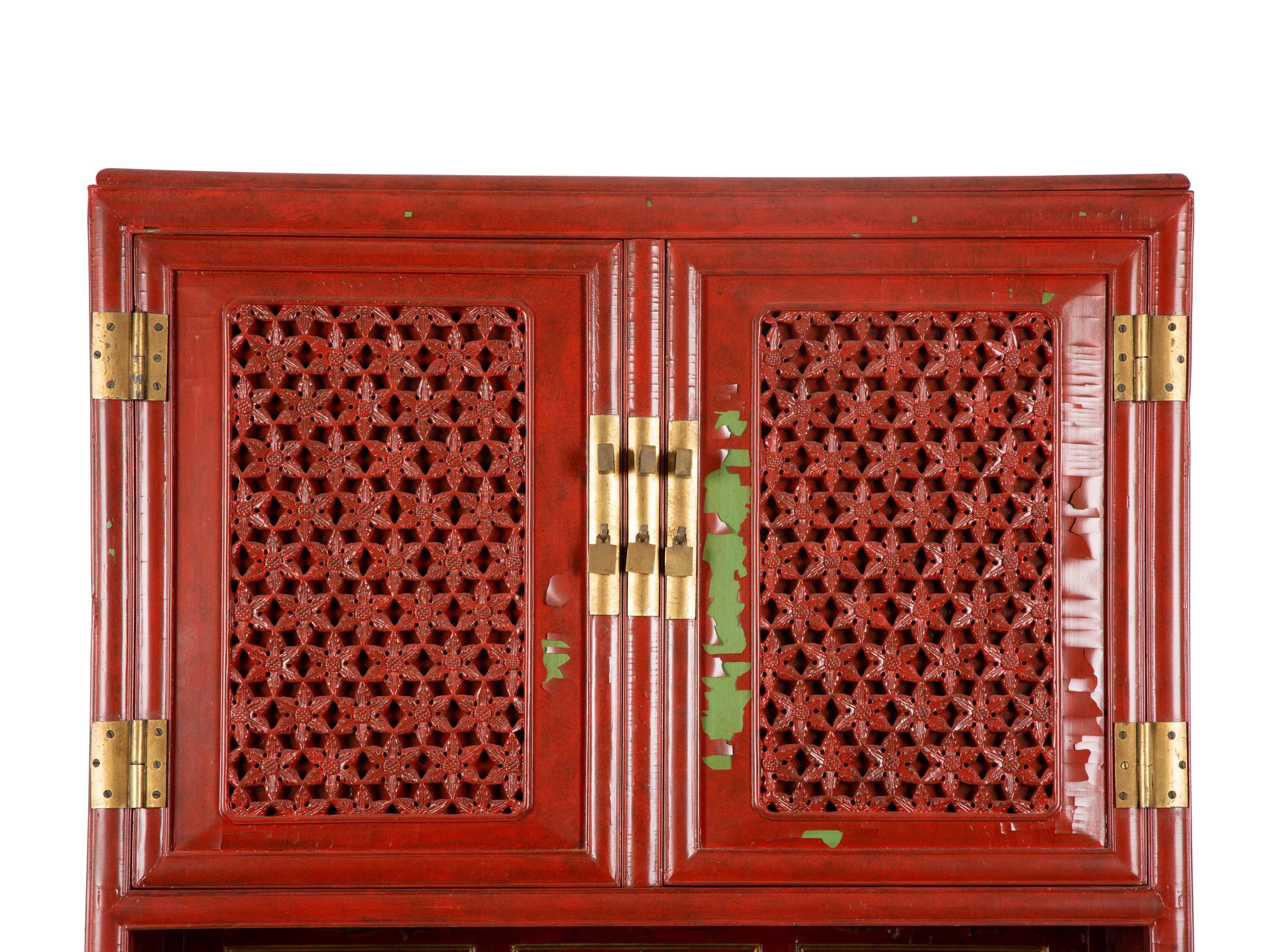 A Chinese Style Carved and Painted Cabinet on Chest — 20TH CENTURY
